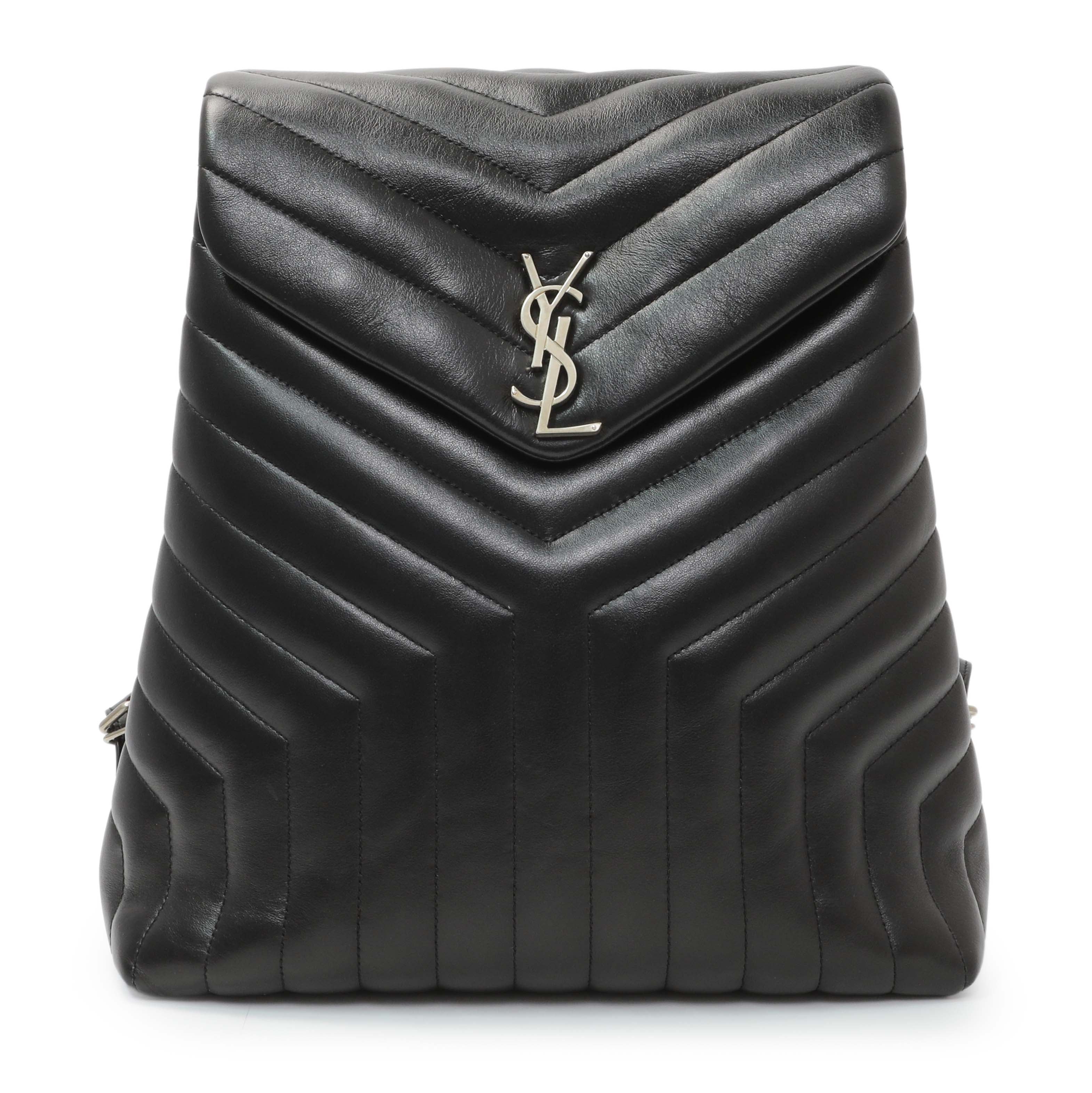 Saint Laurent Black Calfskin Y Quilted Monogram Medium Loulou Backpack