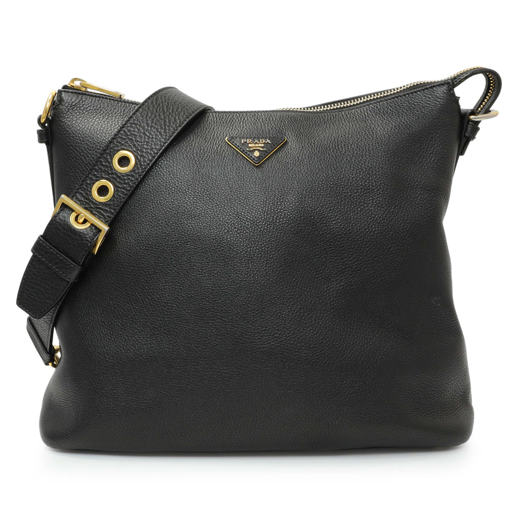 Prada Black Vitello Daino Hobo