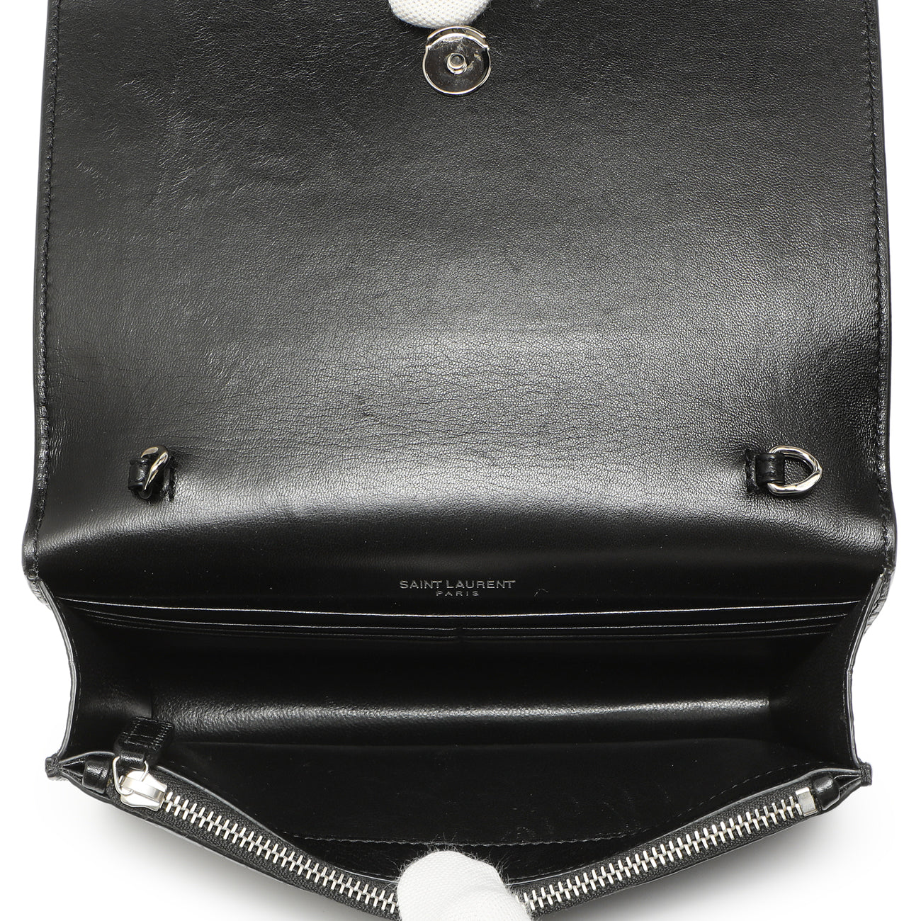 Saint Laurent Black Crocodile Embossed Calfskin Kate Monogram Tassel Chain Wallet