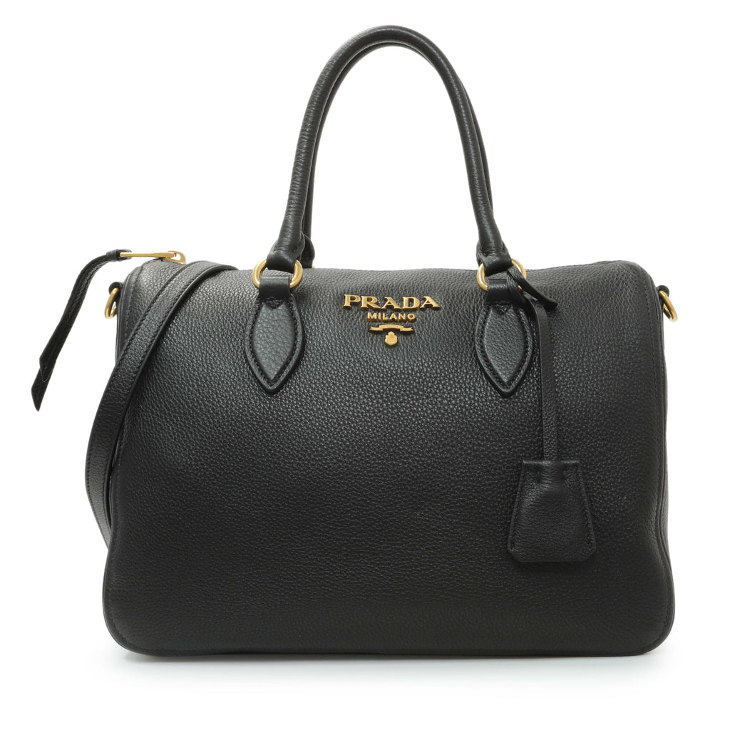 Prada Black Vitello Phenix Boston Bag