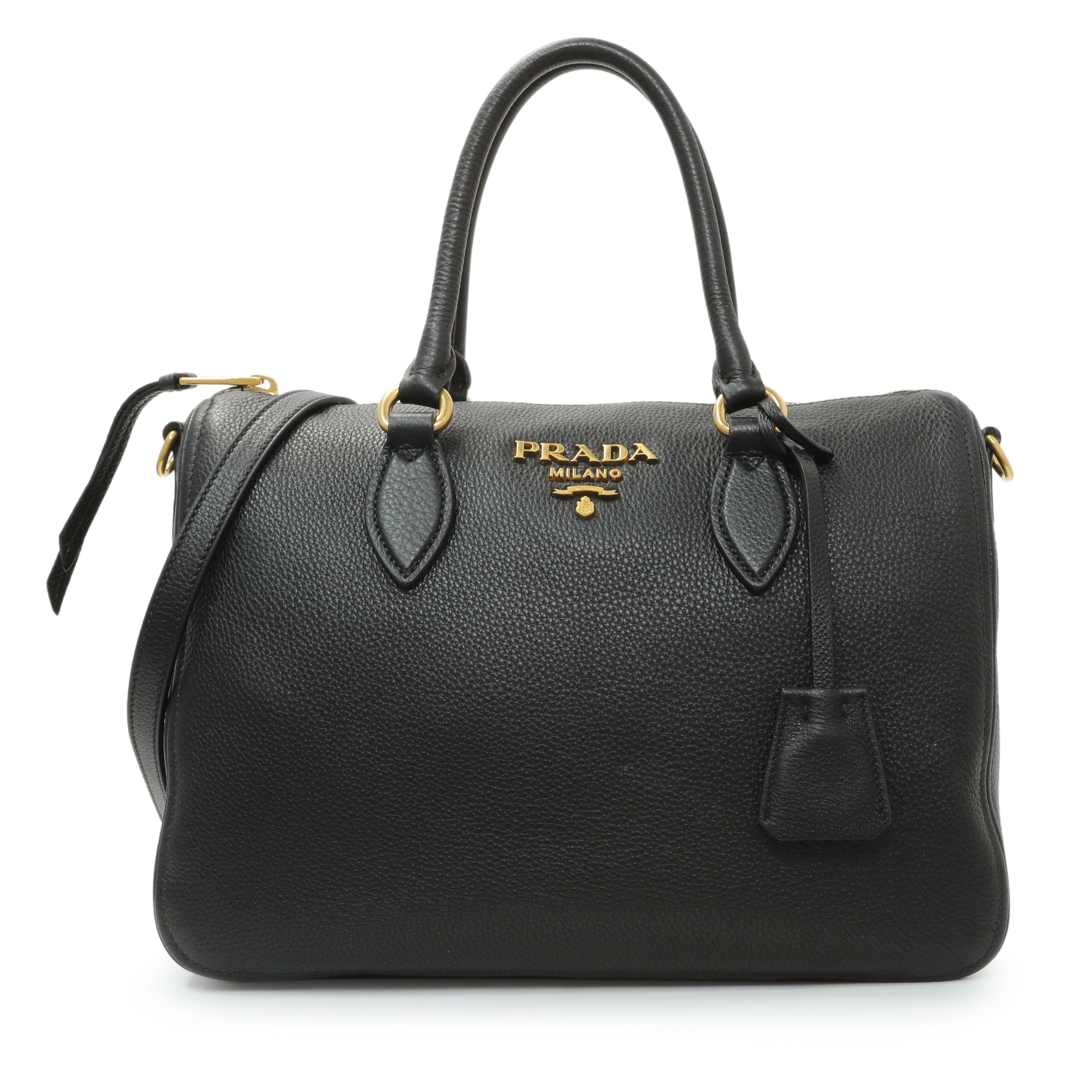 Prada Black Vitello Phenix Boston Bag