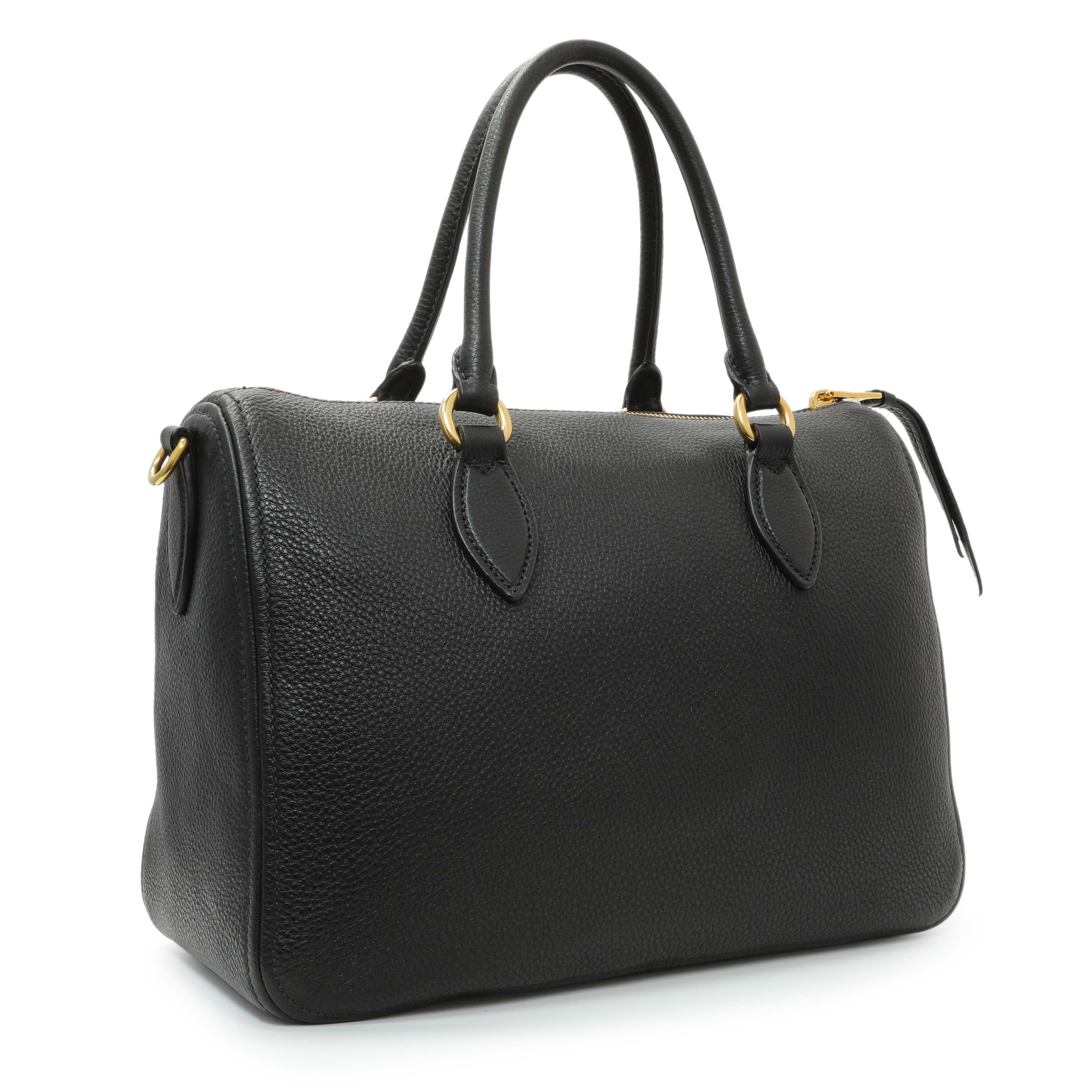 Prada Black Vitello Phenix Boston Bag
