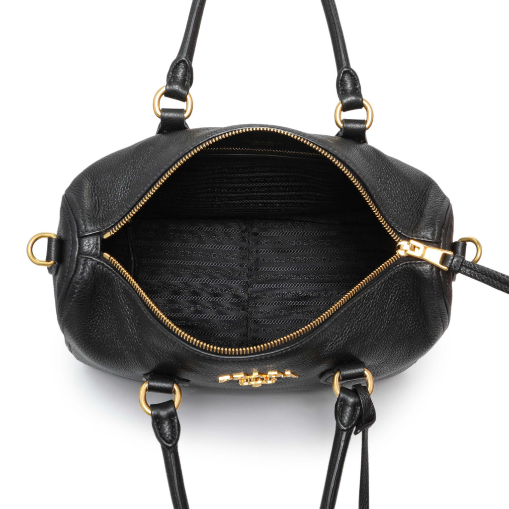 Prada Black Vitello Phenix Boston Bag