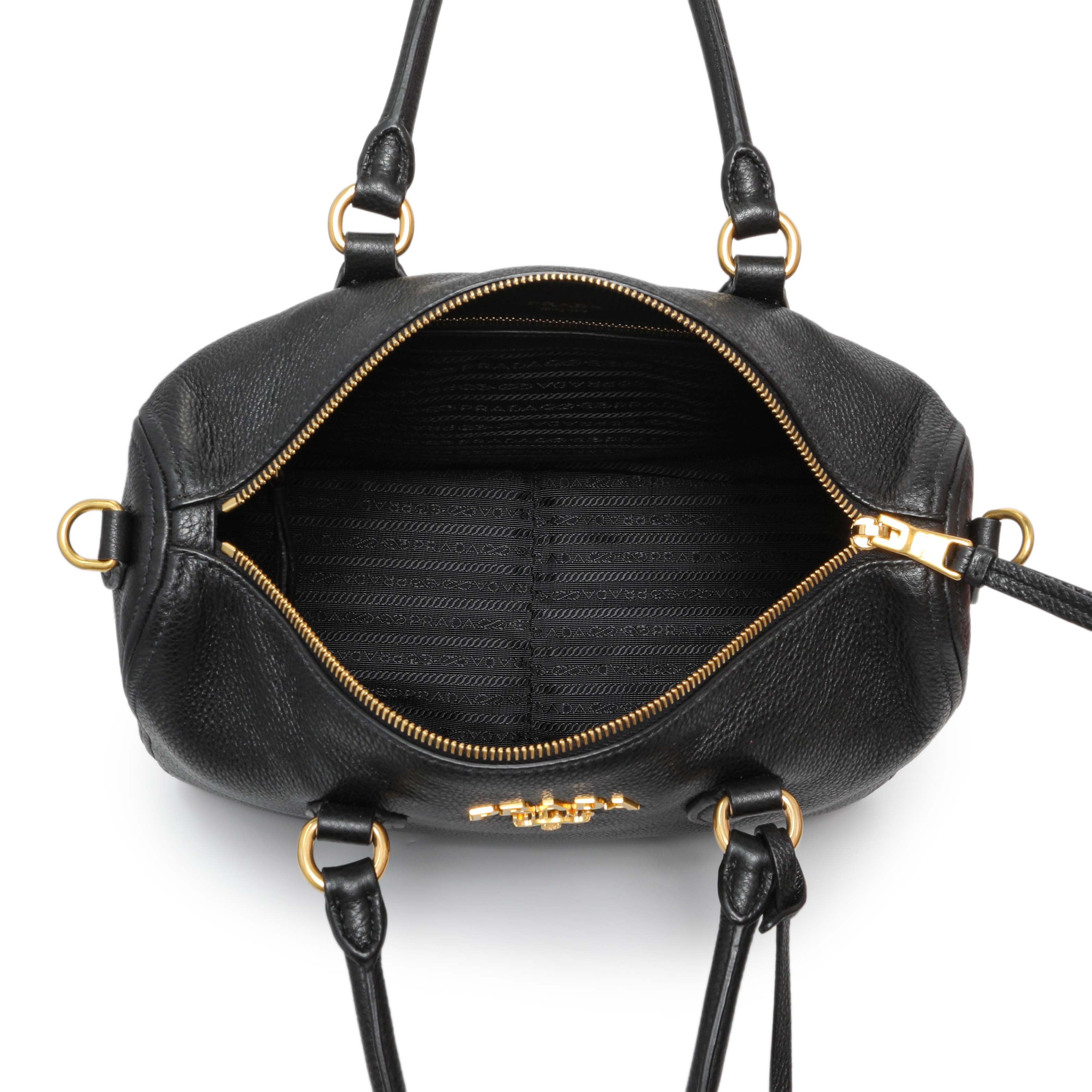 Prada Black Vitello Phenix Boston Bag