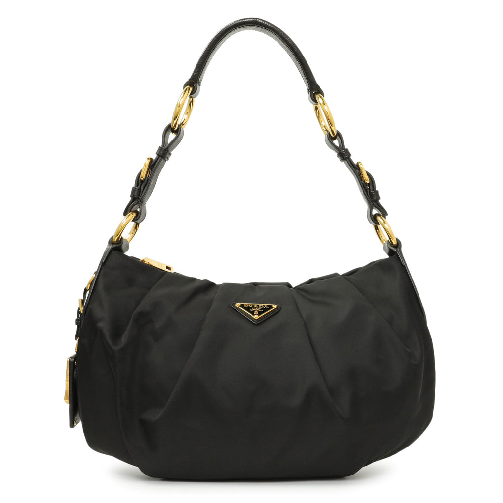 Prada Black Nylon Pleated Hobo