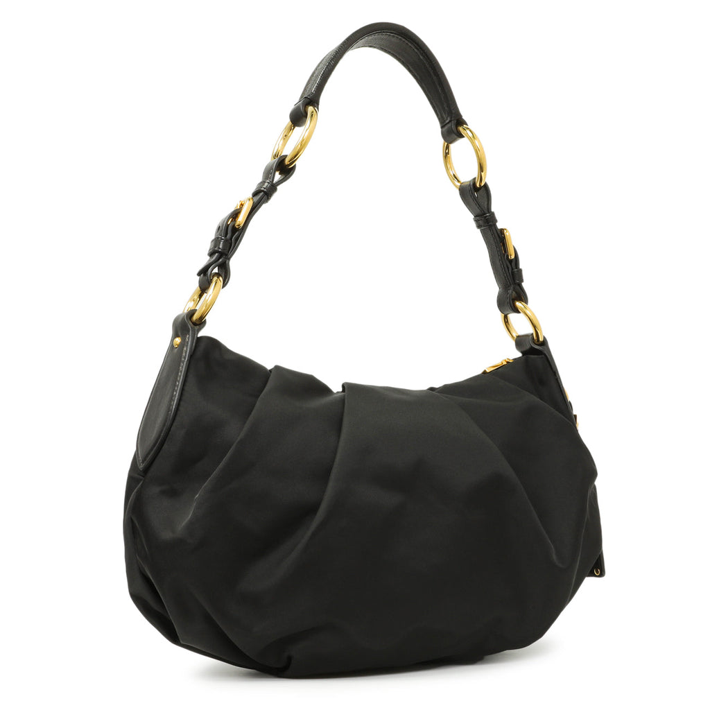 Prada Black Nylon Pleated Hobo