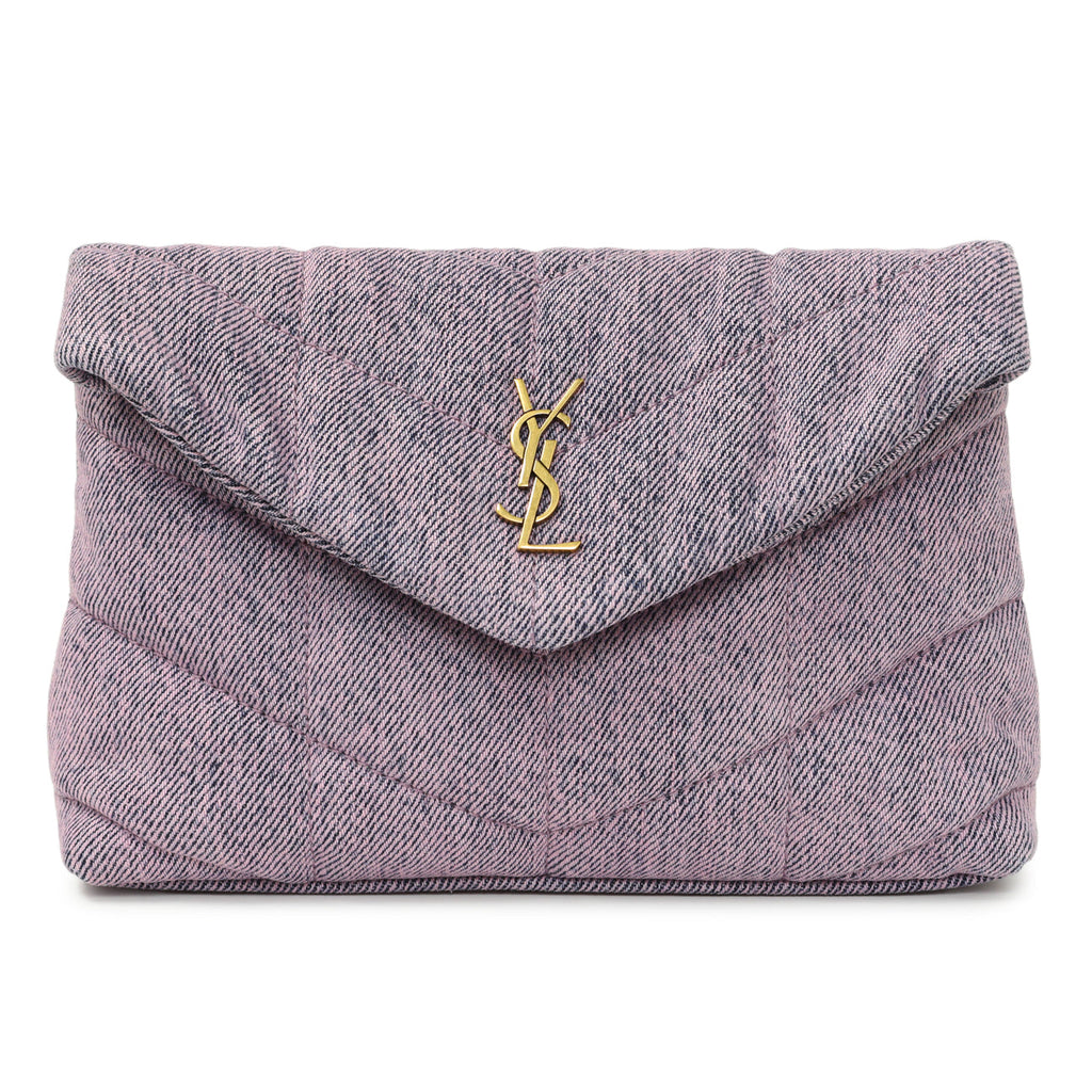 Saint Laurent Bleached Lilac Quilted Denim Loulou Puffer Monogram Clutch