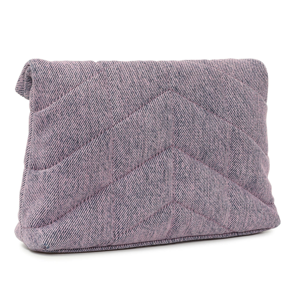 Saint Laurent Bleached Lilac Quilted Denim Loulou Puffer Monogram Clutch