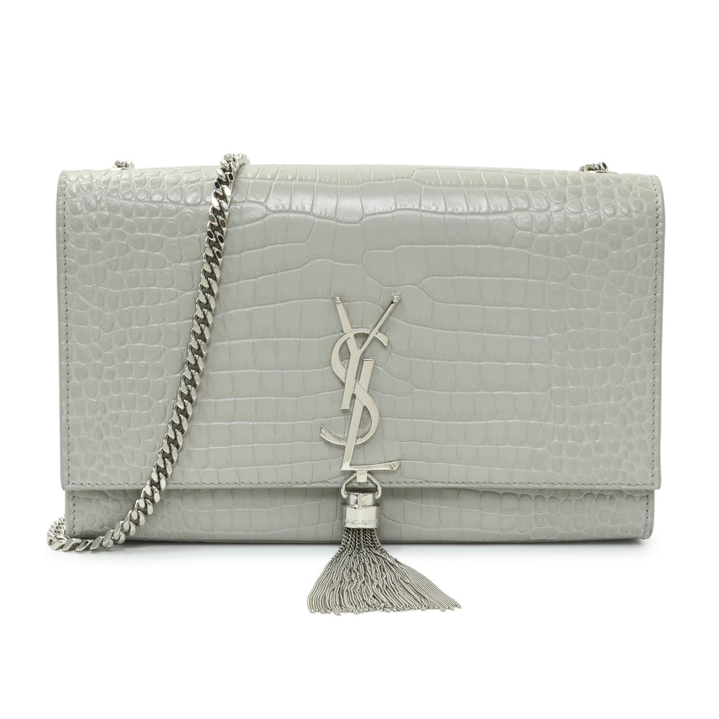 Saint Laurent Crocodile Embossed Calfskin Medium Monogram Kate Tassel Satchel