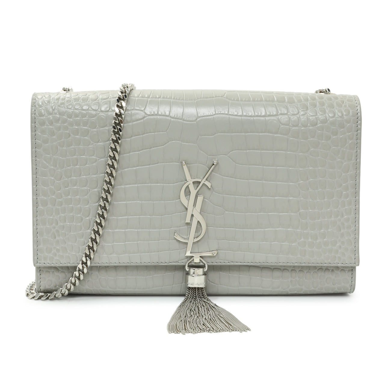 Saint Laurent Crocodile Embossed Calfskin Medium Monogram Kate Tassel Satchel
