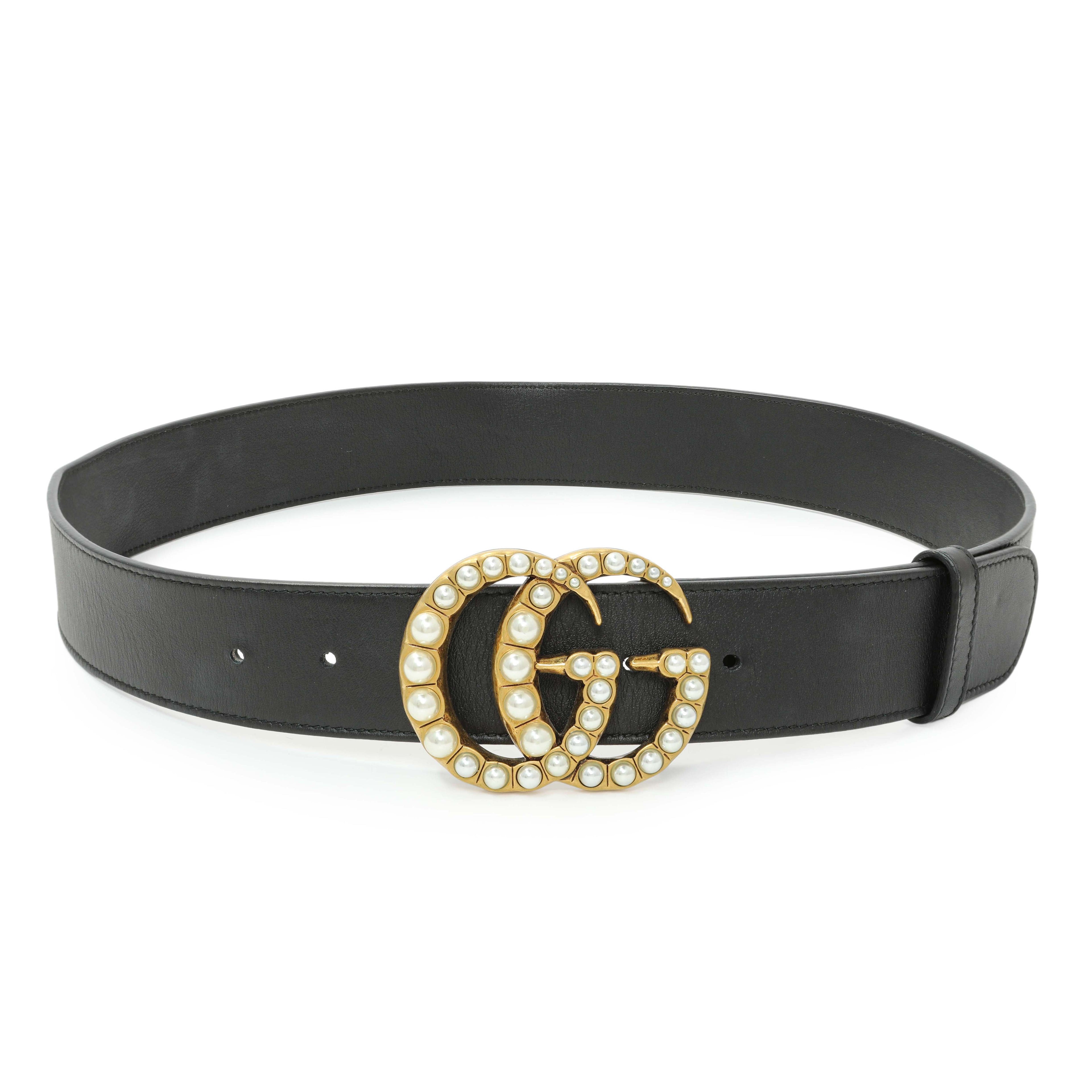 Gucci Black Moon Calfskin Pearl Double G 40mm Belt
