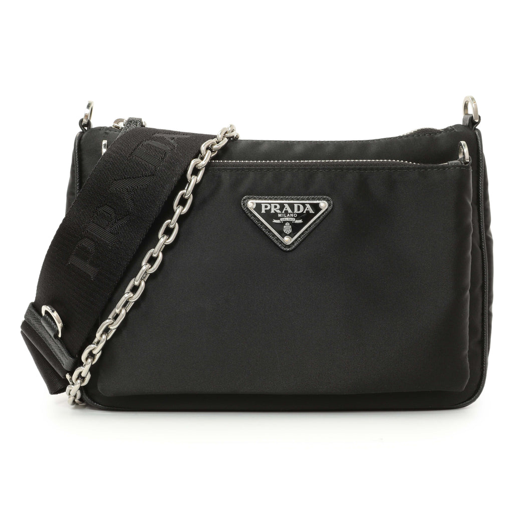 Prada Black Re-Nylon Saffiano Double Pouch Shoulder Bag