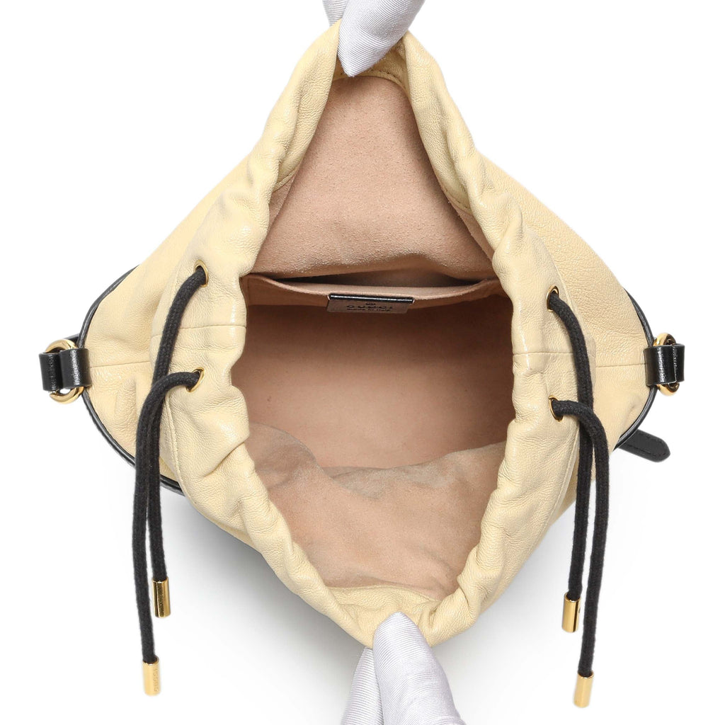 Gucci Black Beige Calfskin Horsebit 1955 Drawstring Bucket Bag