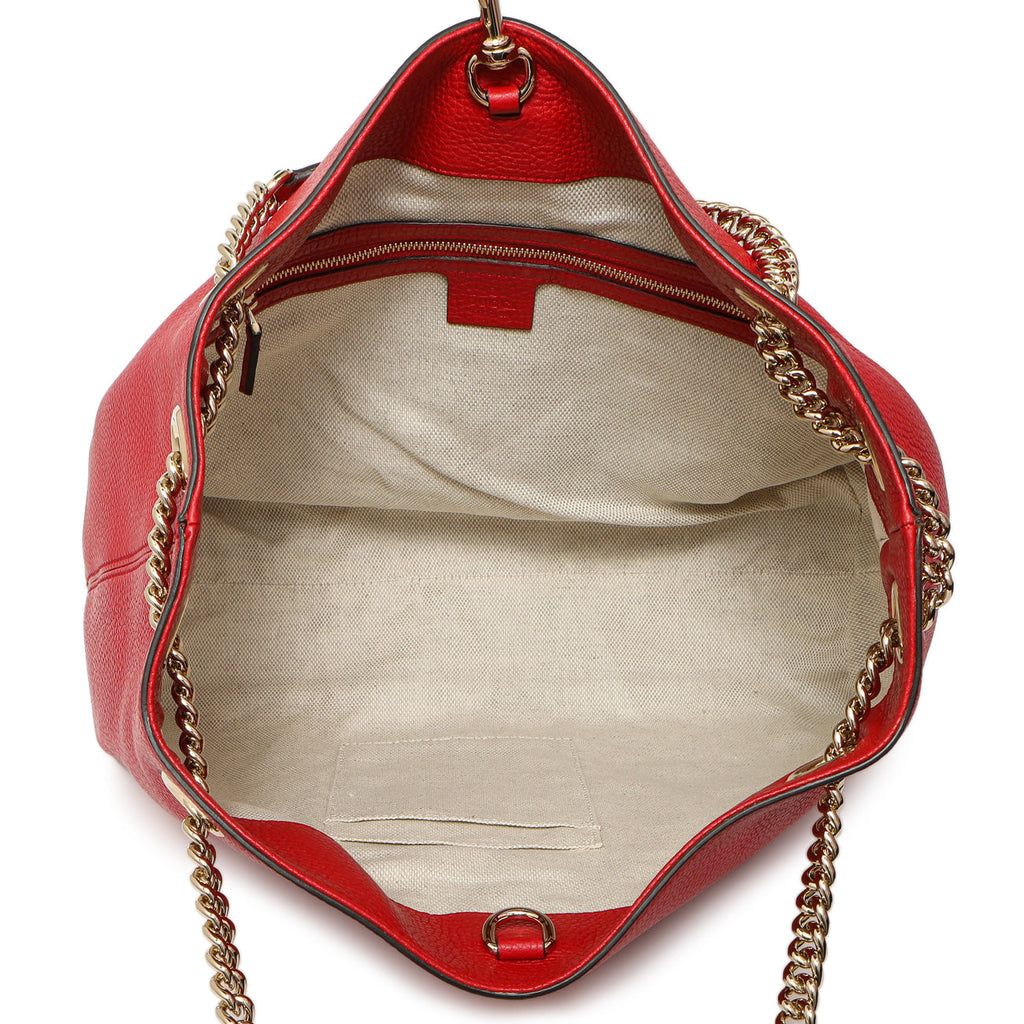 Gucci Red Pebbled Calfskin Medium Soho Chain Shoulder Bag