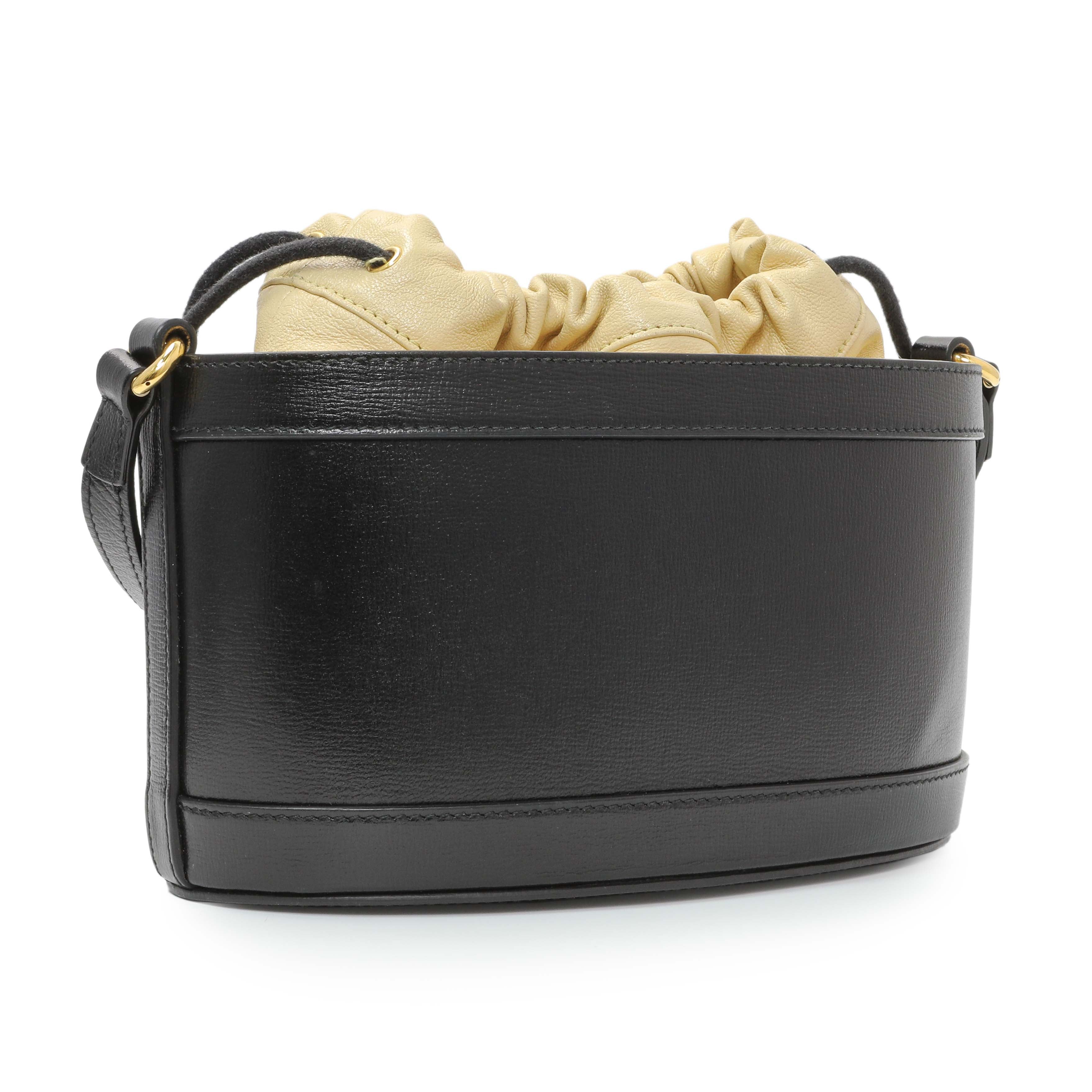 Gucci Black Beige Calfskin Horsebit 1955 Drawstring Bucket Bag