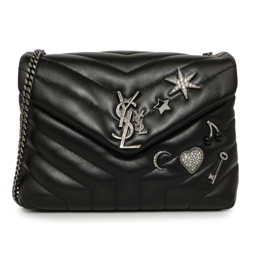 Saint Laurent Black Calfskin Y Quilted Monogram Small Charm Loulou Chain Satchel