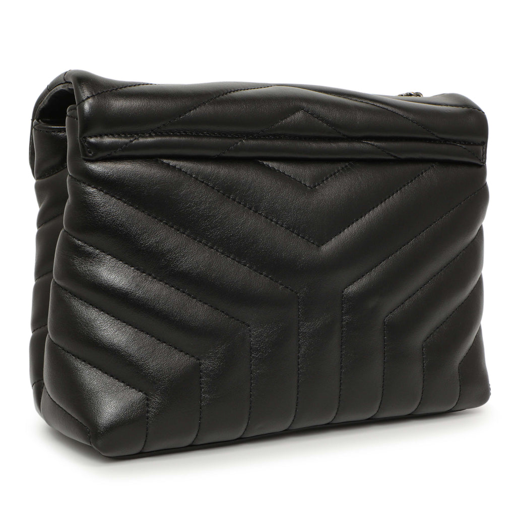 Saint Laurent Black Calfskin Y Quilted Monogram Small Charm Loulou Chain Satchel
