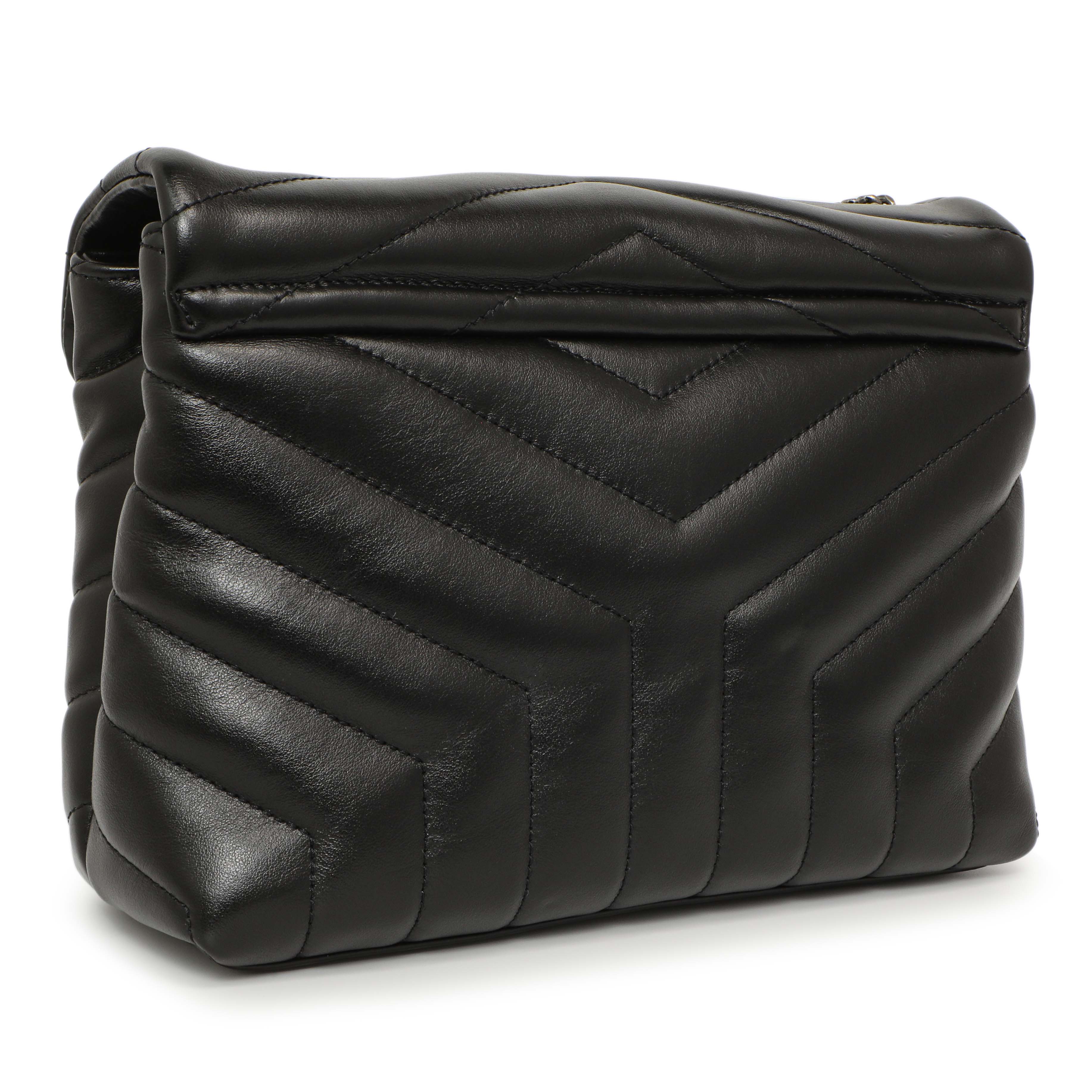 Saint Laurent Black Calfskin Y Quilted Monogram Small Charm Loulou Chain Satchel