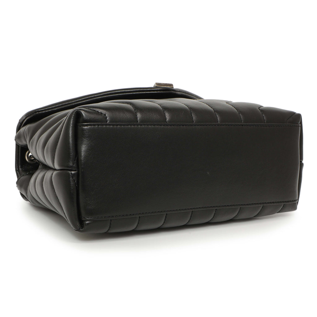 Saint Laurent Black Calfskin Y Quilted Monogram Small Charm Loulou Chain Satchel