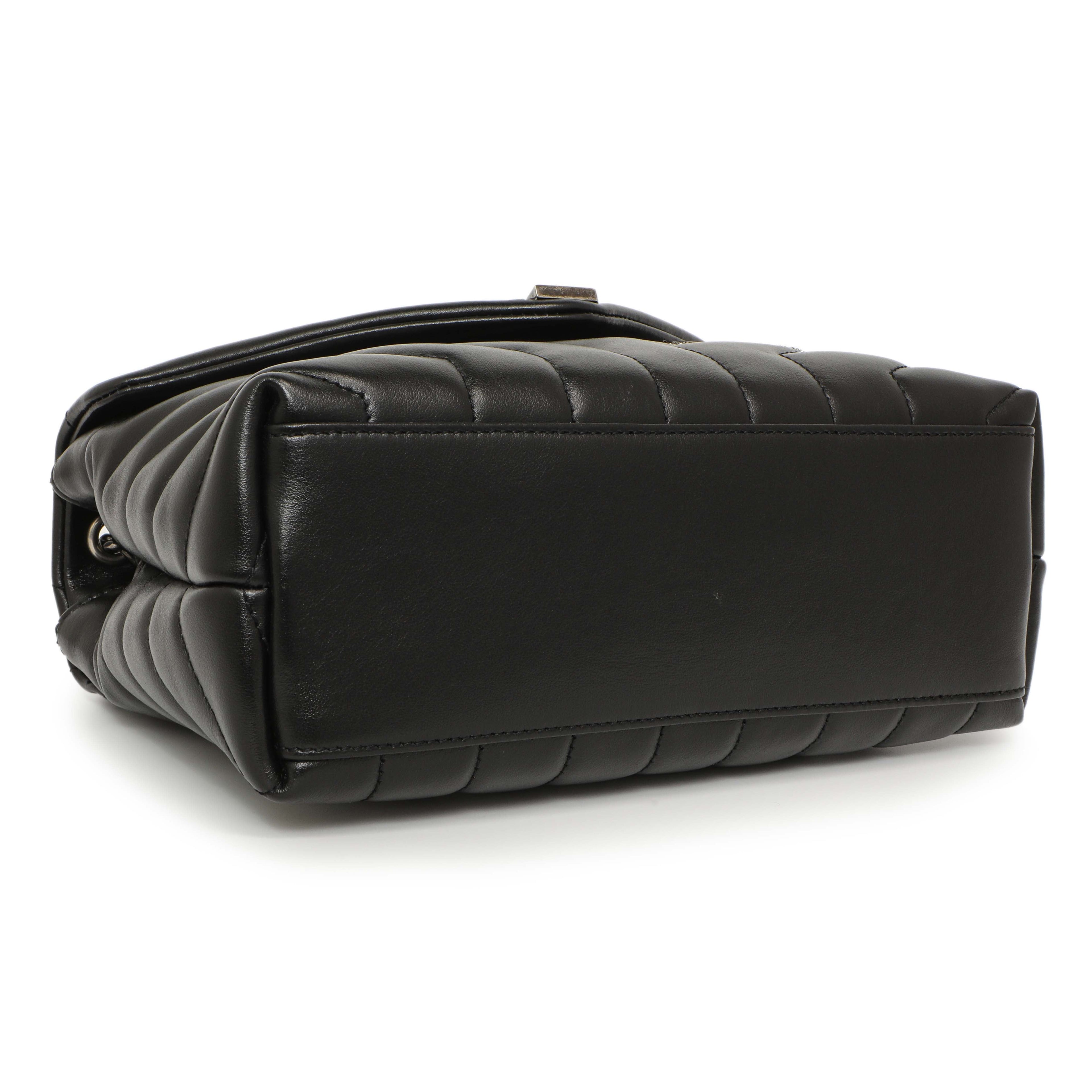 Saint Laurent Black Calfskin Y Quilted Monogram Small Charm Loulou Chain Satchel