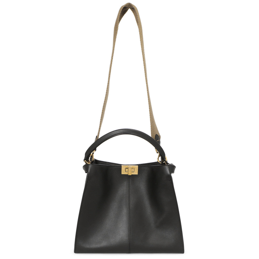 Fendi Black Vitello Seta Medium Peekaboo X-Lite