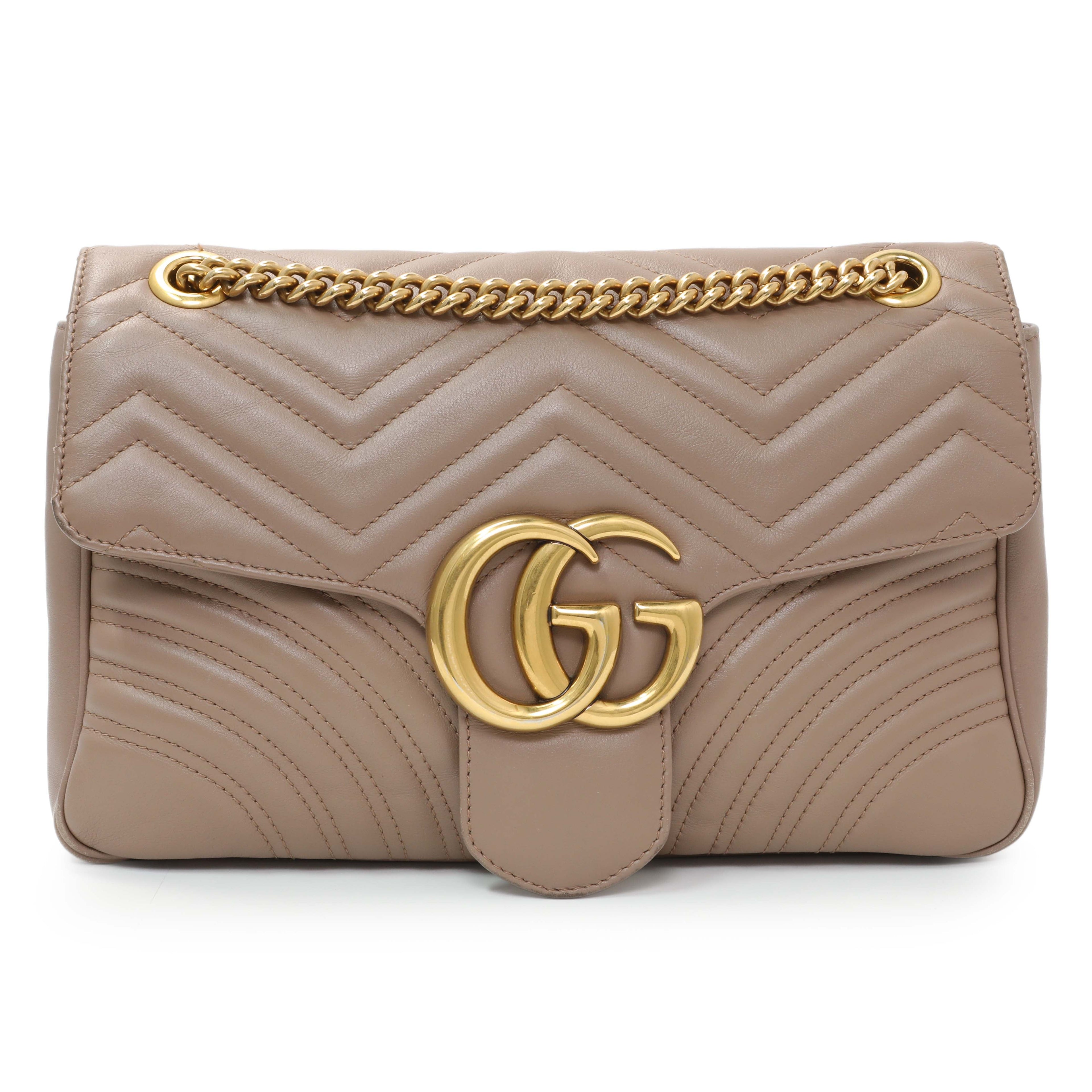 Gucci Porcelain Rose Calfskin Matelasse Medium GG Marmont Shoulder Bag