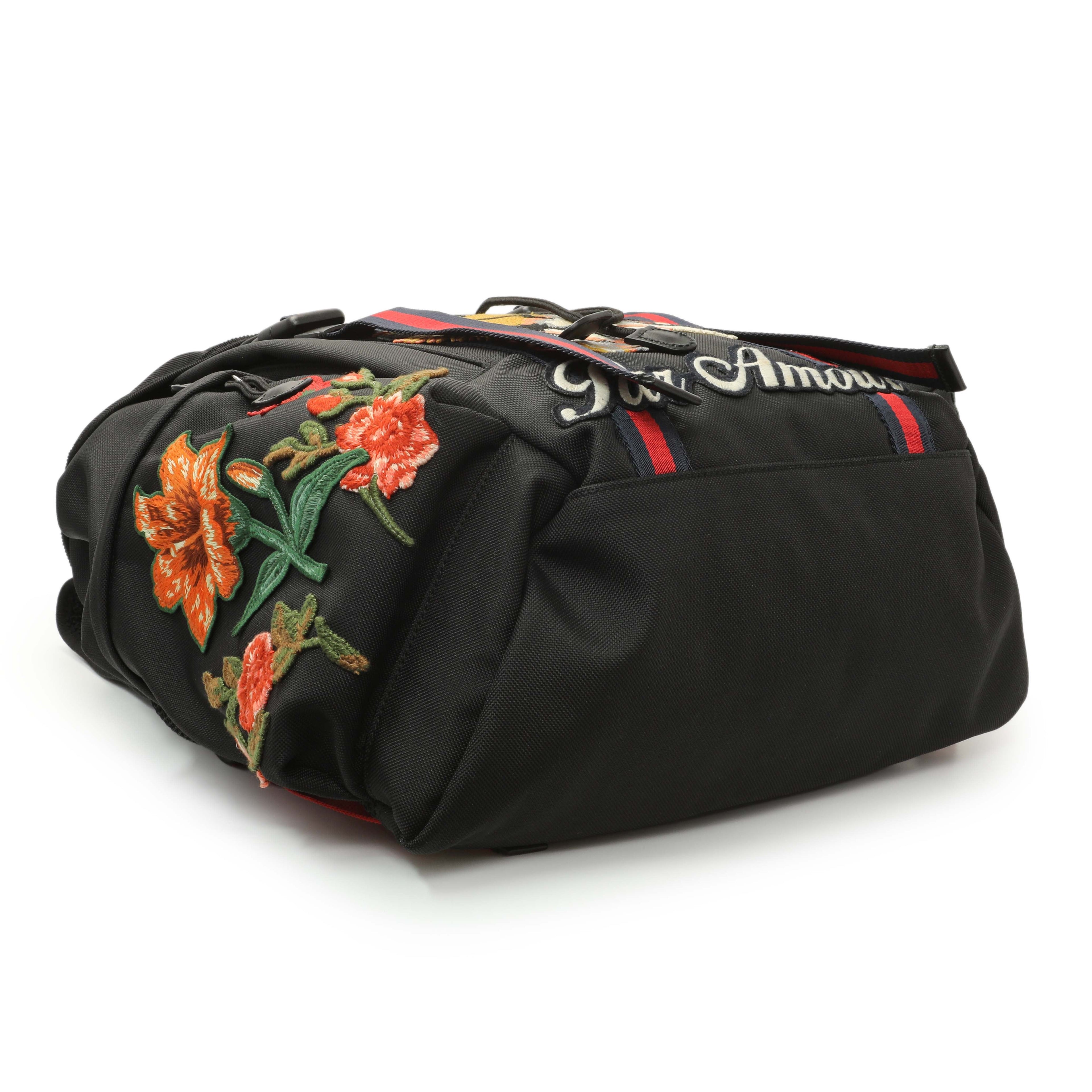 Gucci Techno Canvas Web L'Aveugle Par Amour Embroidered Double Buckle Backpack