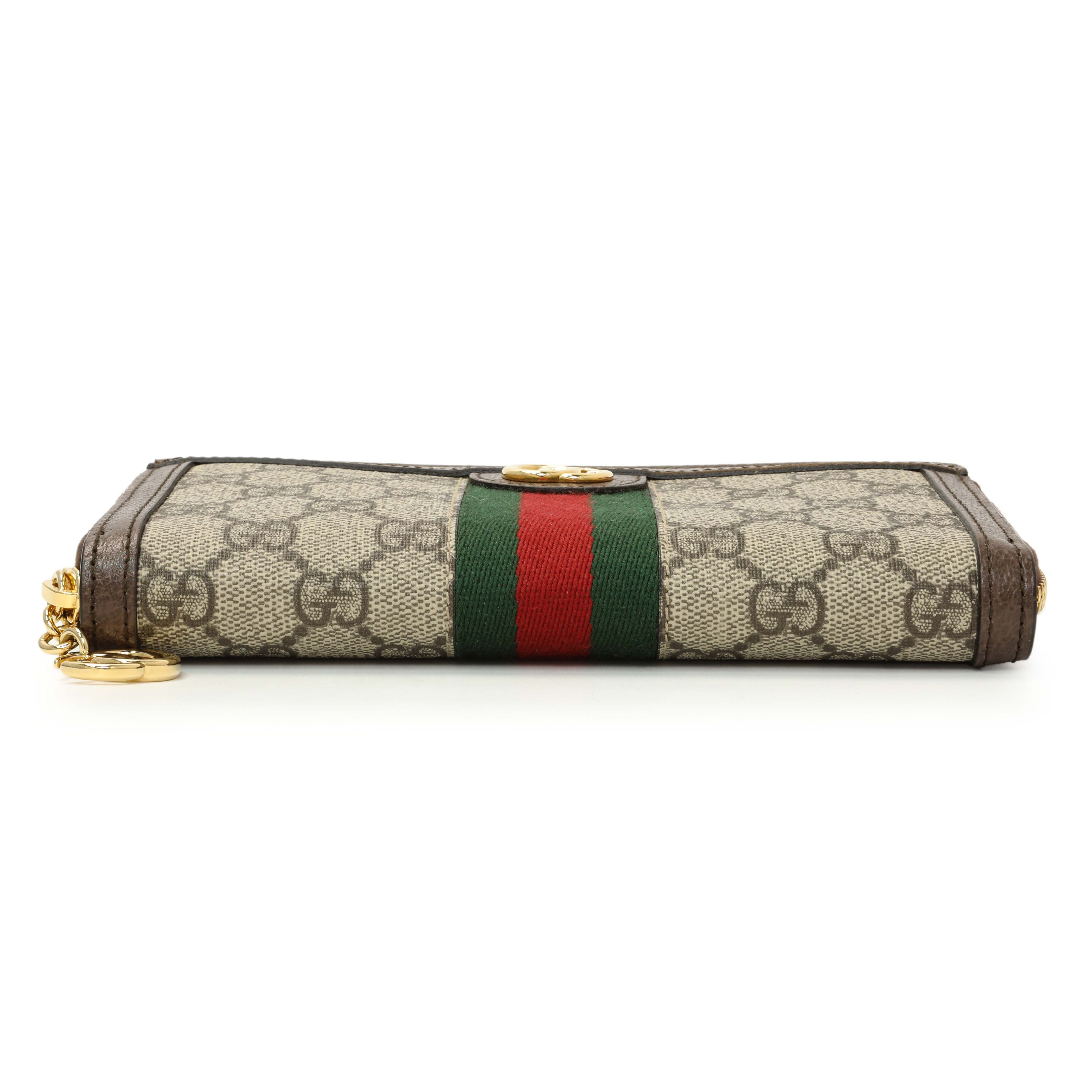Gucci GG Supreme Monogram Web Ophidia Zip Around Wallet