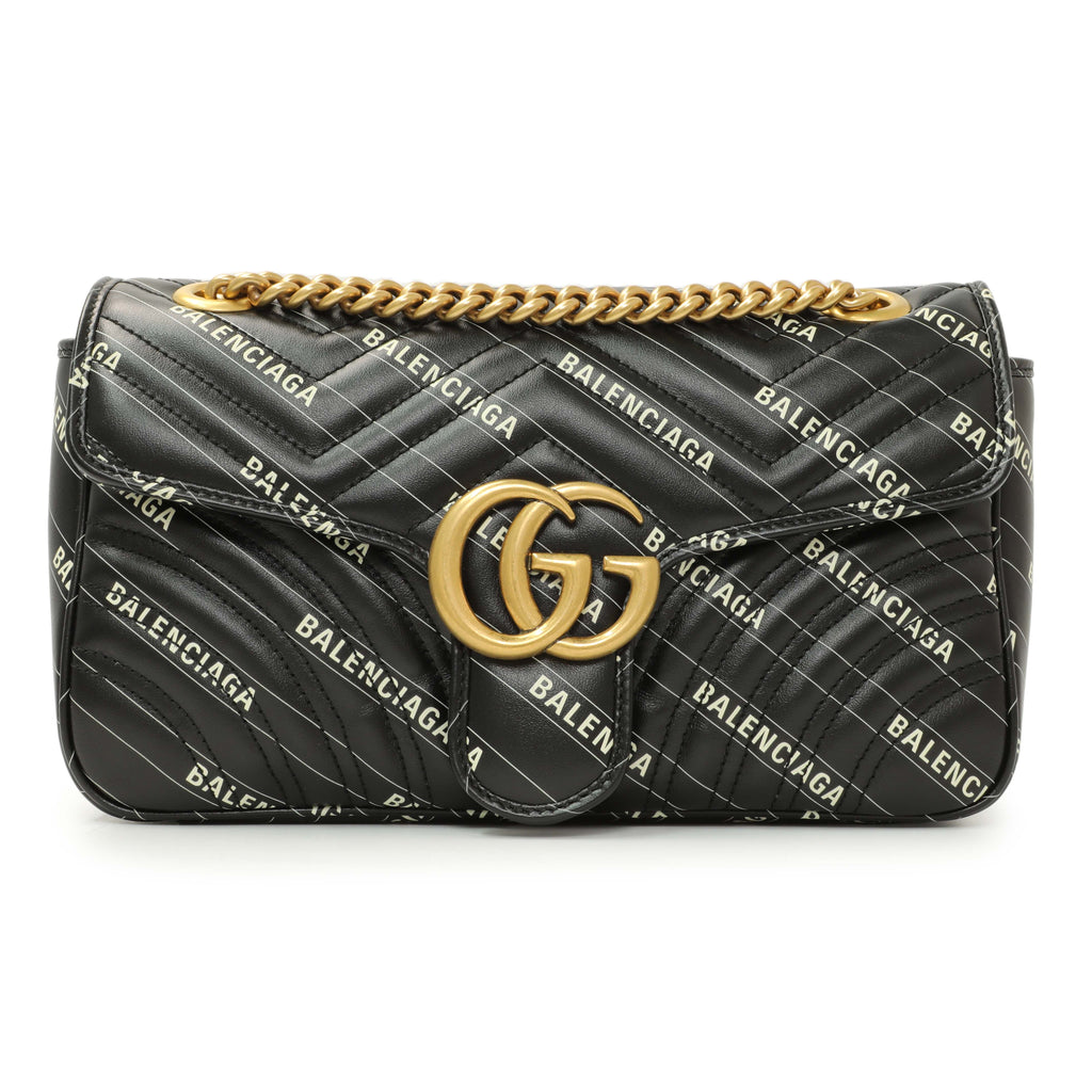 Gucci X Balenciaga Calfskin Matelasse Logo Print Small GG Marmont Shoulder Bag