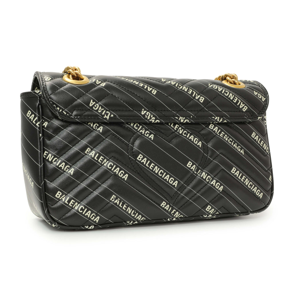 Gucci X Balenciaga Calfskin Matelasse Logo Print Small GG Marmont Shoulder Bag