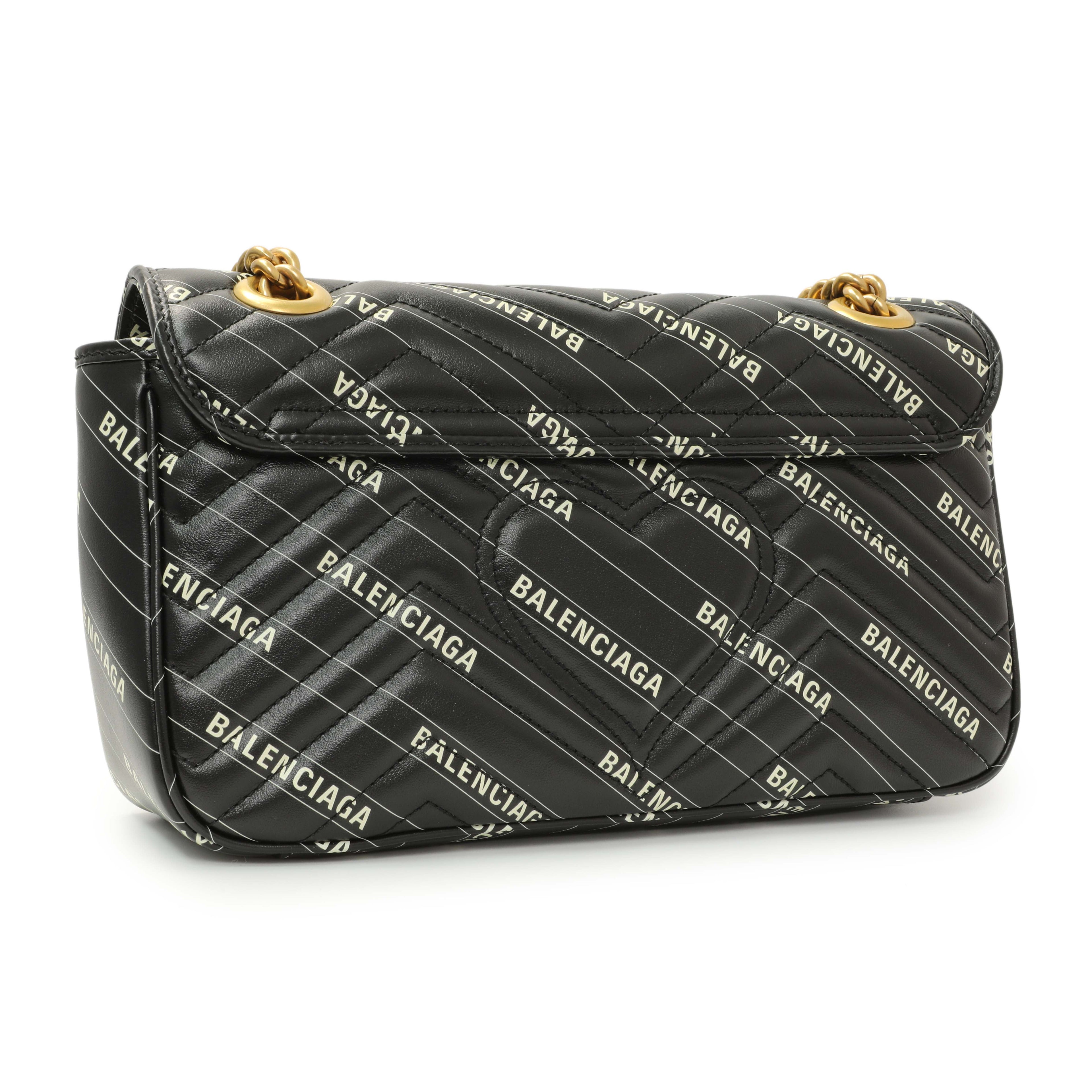 Gucci X Balenciaga Calfskin Matelasse Logo Print Small GG Marmont Shoulder Bag