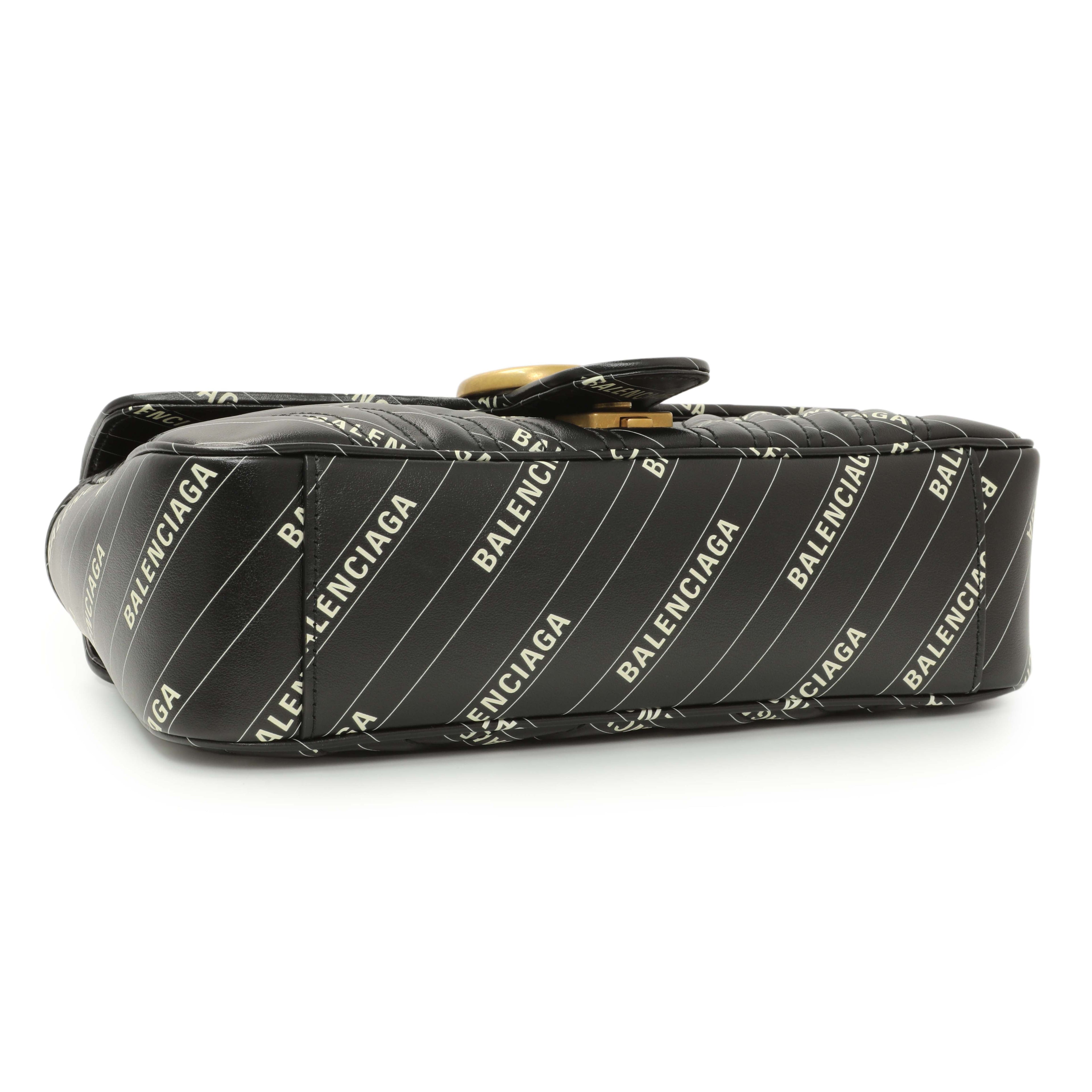 Gucci X Balenciaga Calfskin Matelasse Logo Print Small GG Marmont Shoulder Bag