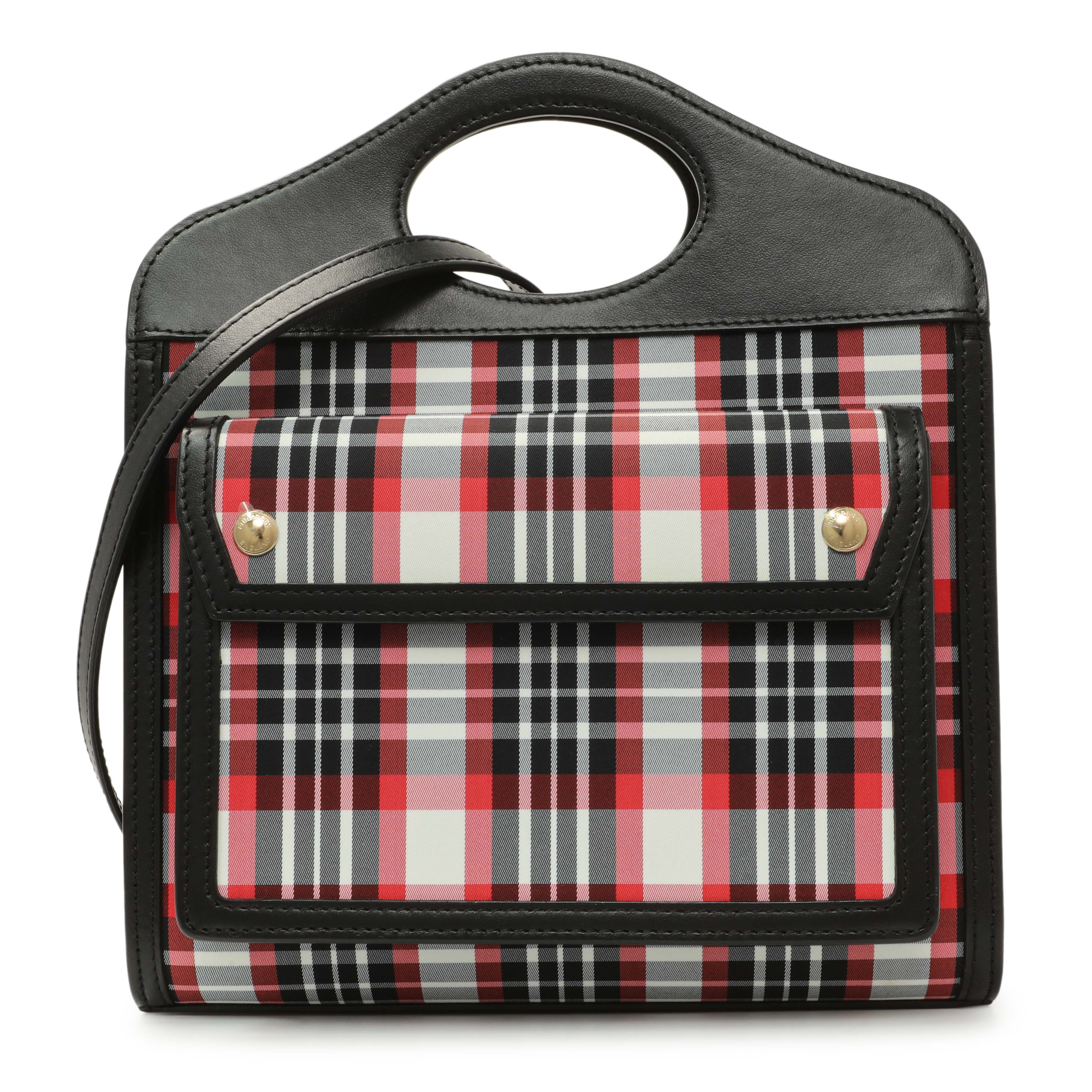 Burberry Black Calfskin Check Canvas Mini Pocket Bag