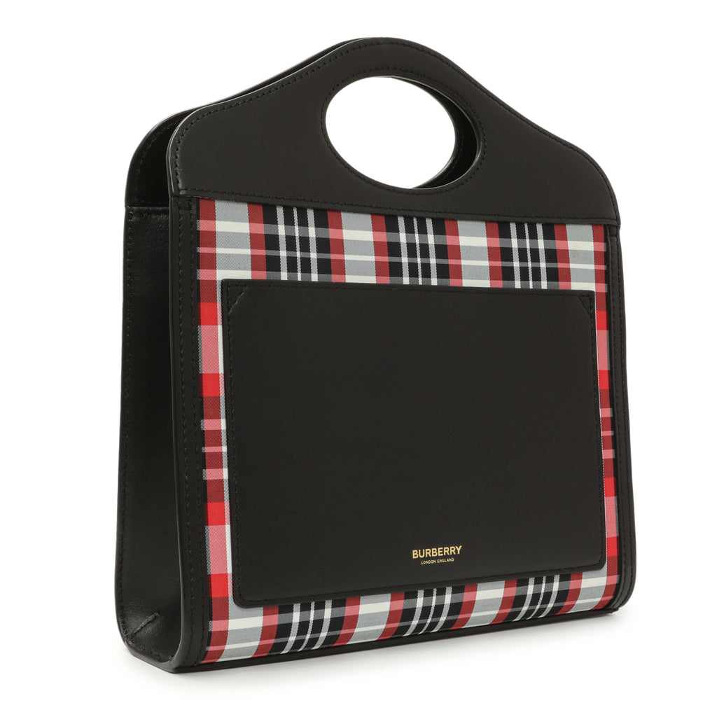 Burberry Black Calfskin Check Canvas Mini Pocket Bag
