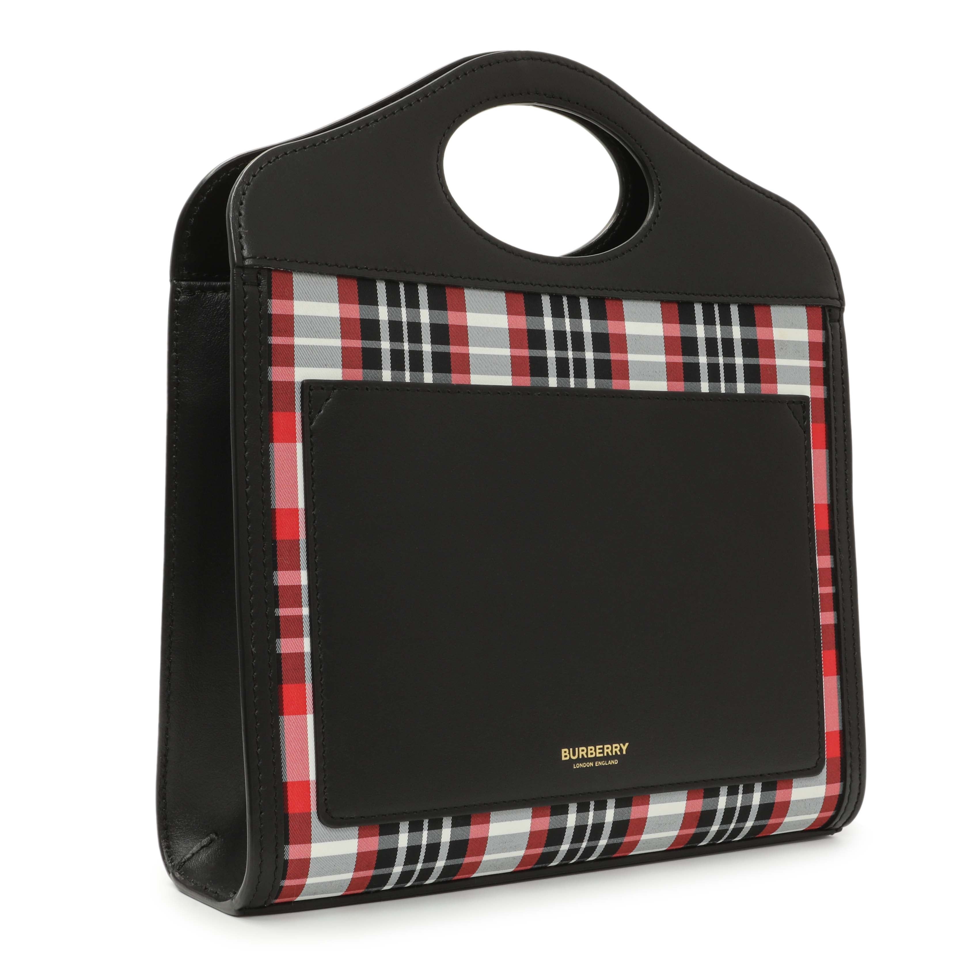 Burberry Black Calfskin Check Canvas Mini Pocket Bag