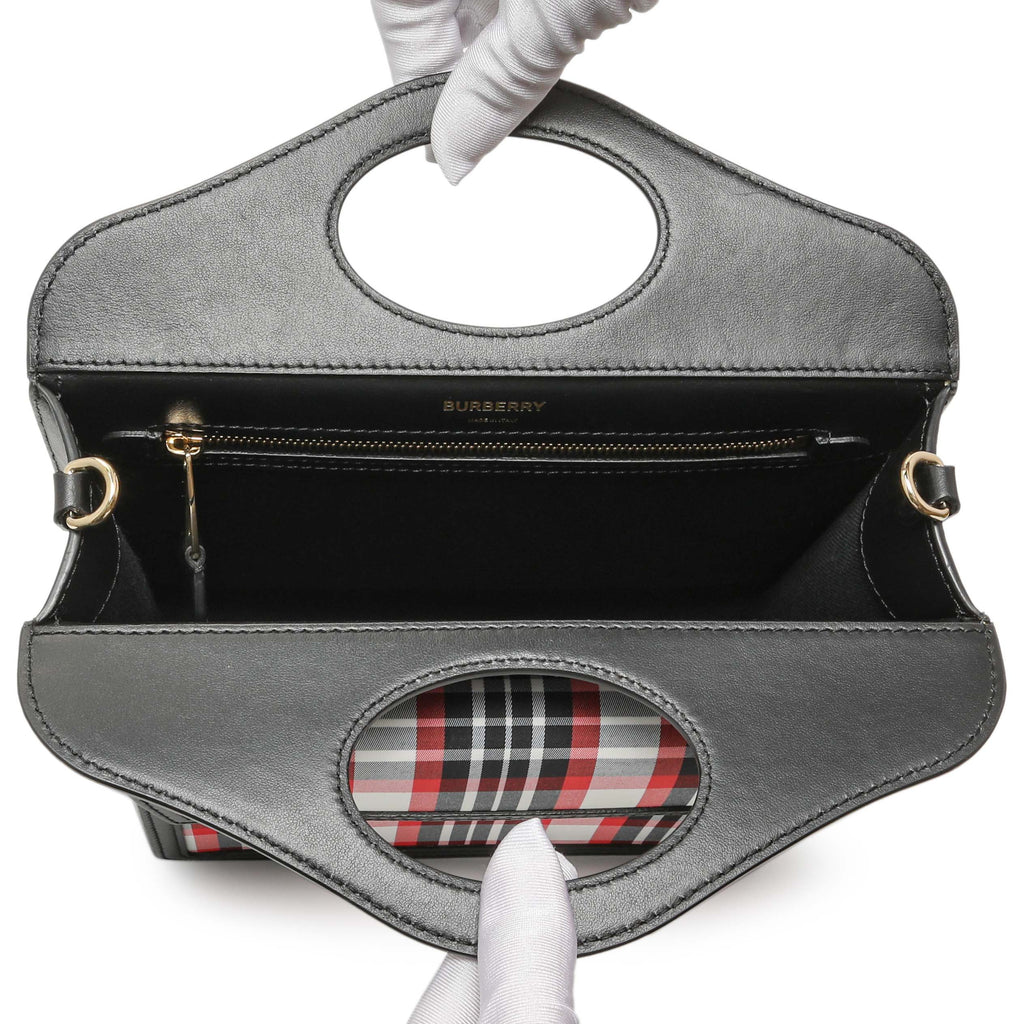 Burberry Black Calfskin Check Canvas Mini Pocket Bag