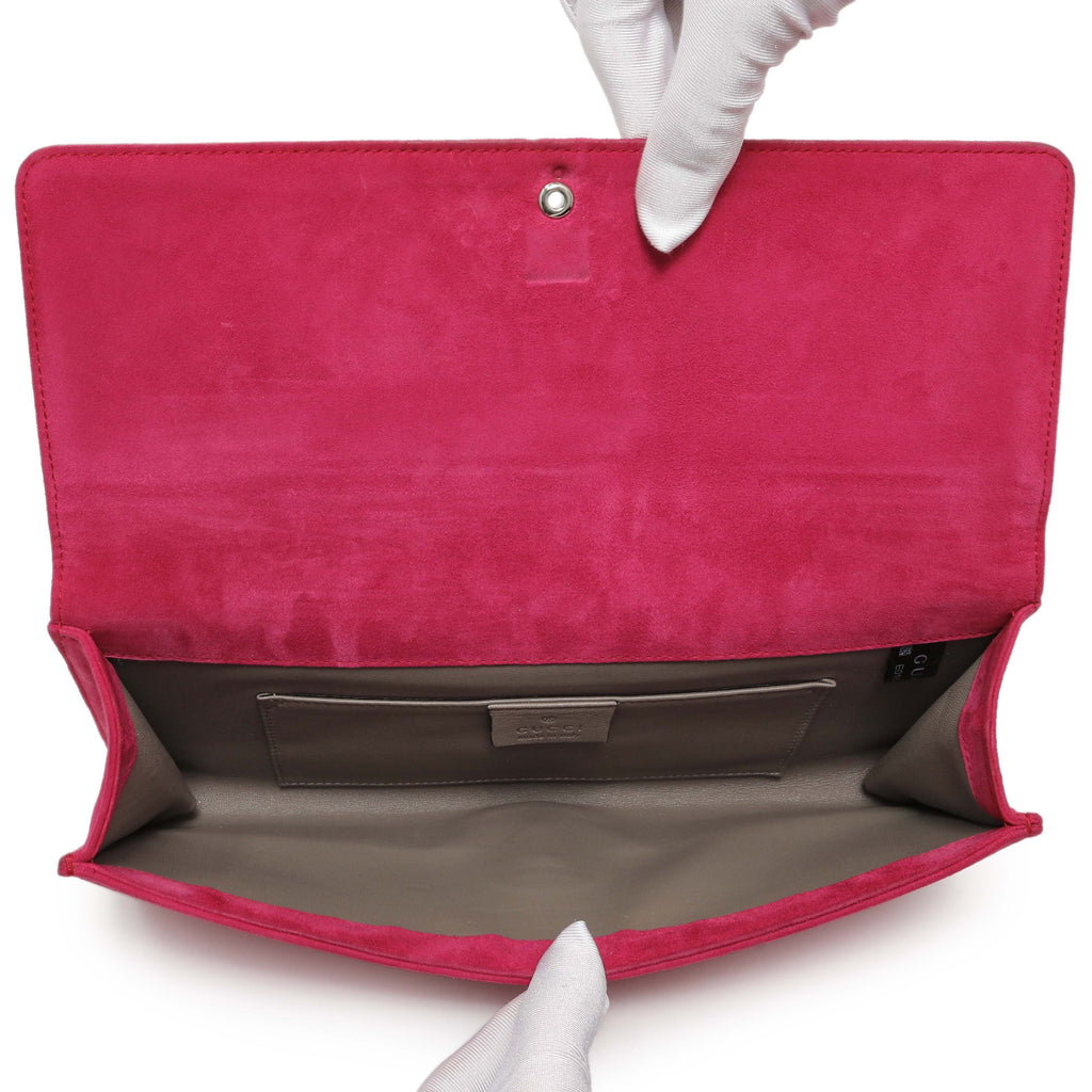 Gucci Pink Suede Crystal Interlocking Clutch