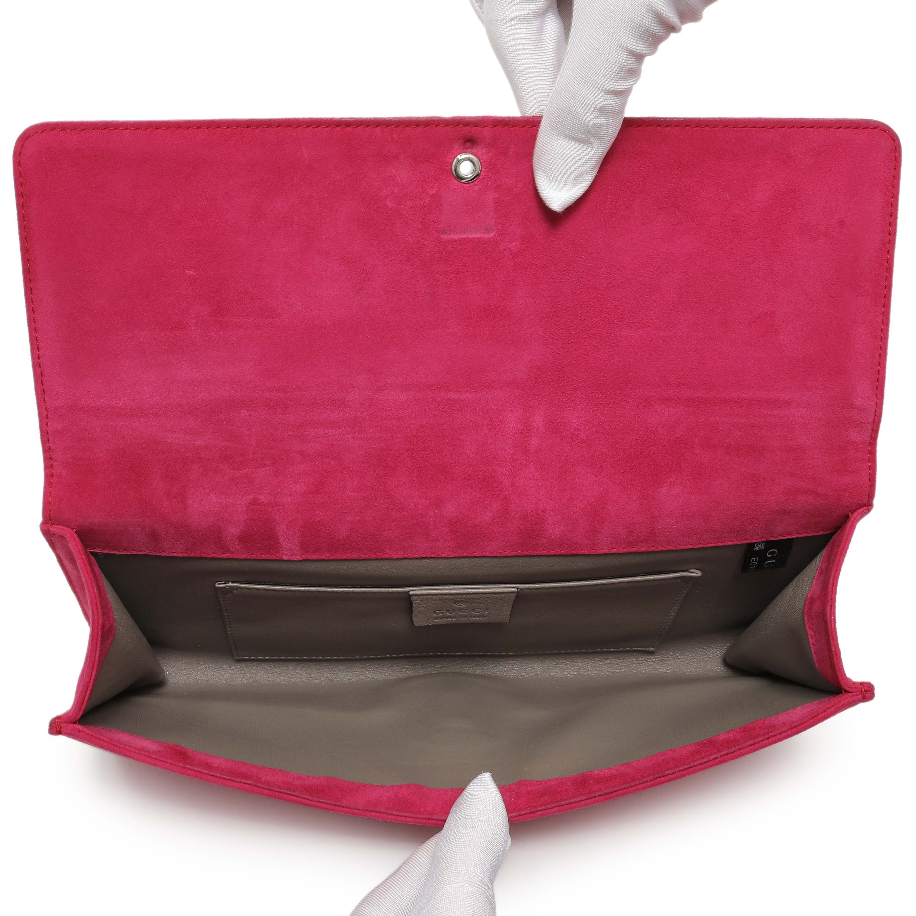 Gucci Pink Suede Crystal Interlocking Clutch