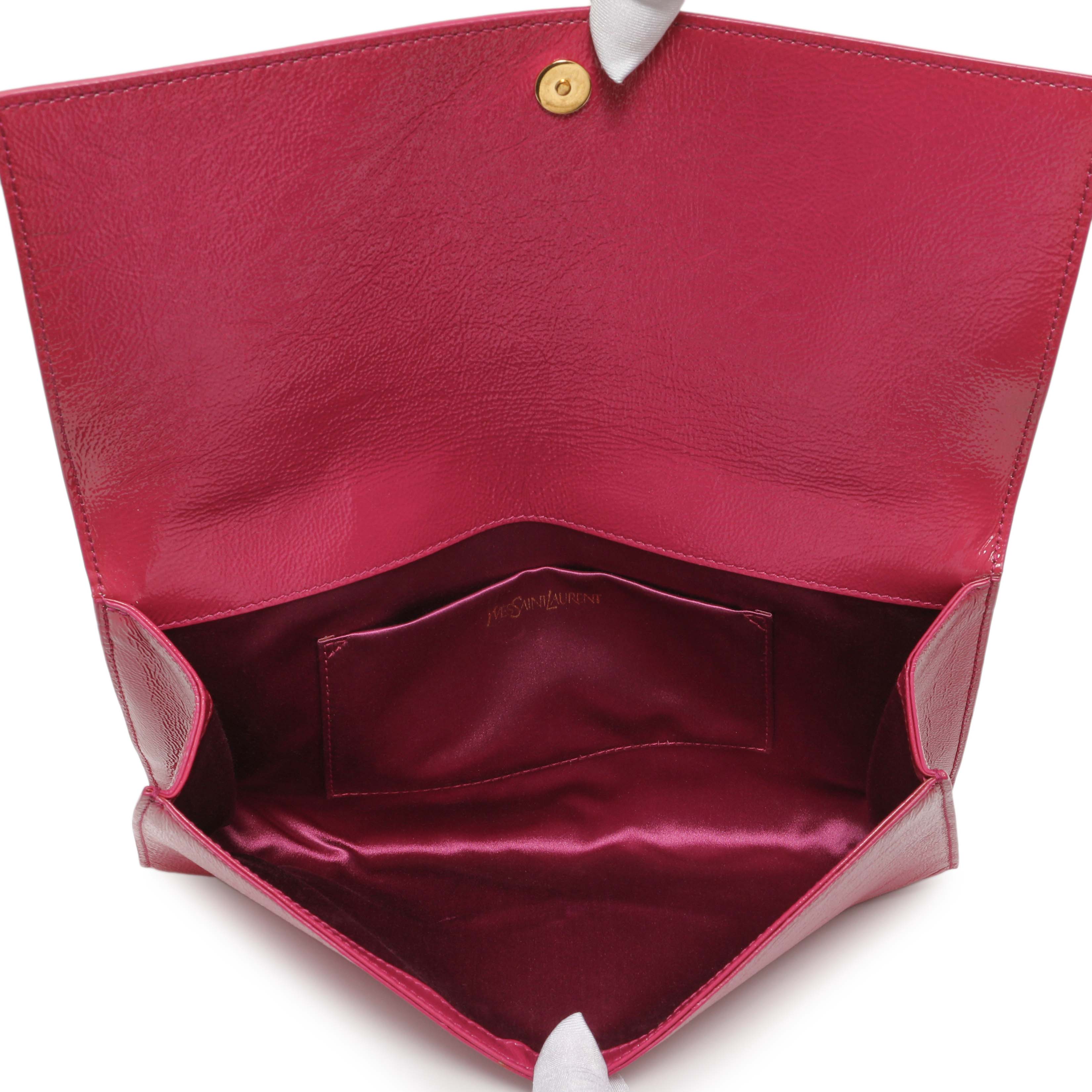 Saint Laurent Fuchsia Textured Patent Monogram Large Belle De Jour Clutch