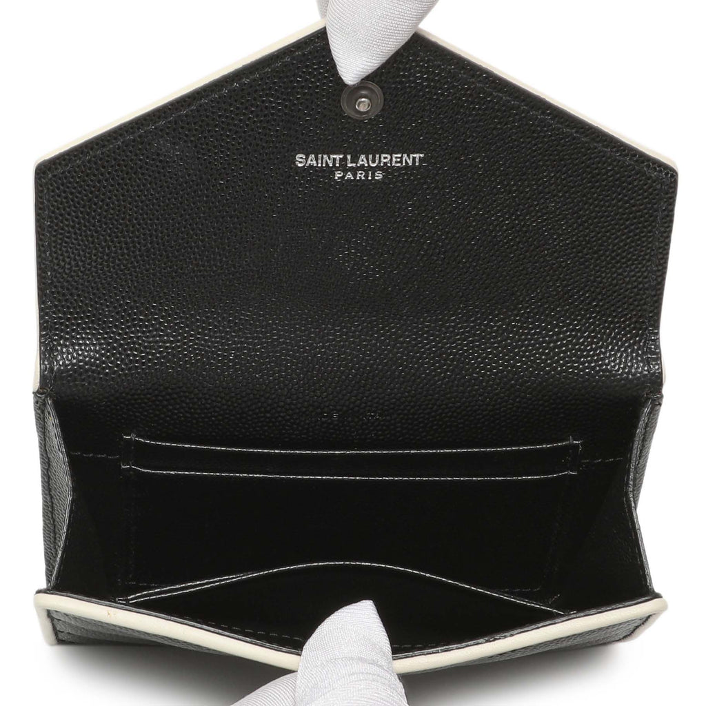 Saint Laurent Black Grain De Poudre Matelasse Chevron Monogram Envelope Wallet
