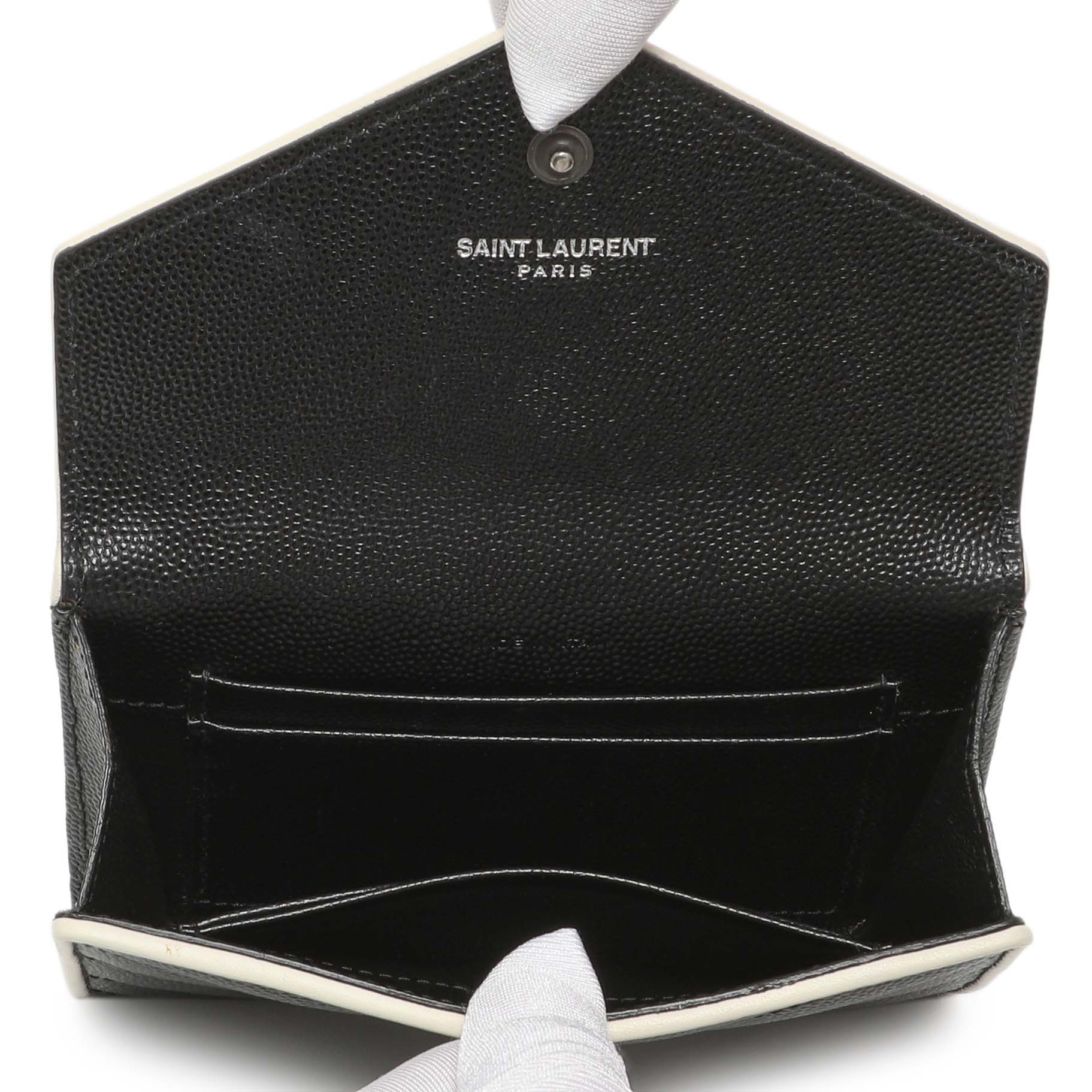 Saint Laurent Black Grain De Poudre Matelasse Chevron Monogram Envelope Wallet