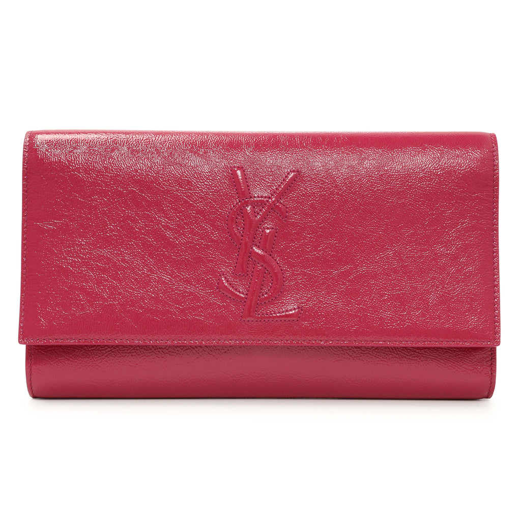 Saint Laurent Fuchsia Textured Patent Monogram Large Belle De Jour Clutch