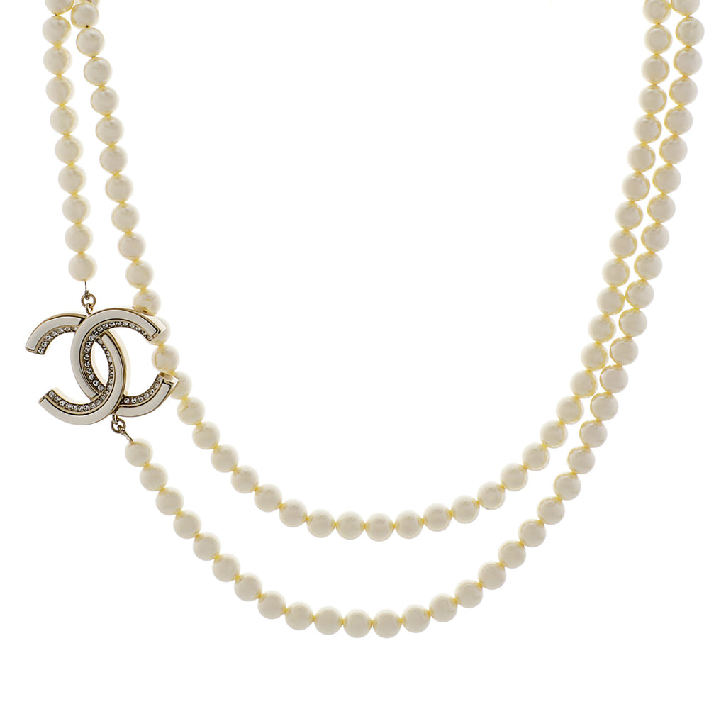 Chanel Pearl Crystal CC Long Necklace