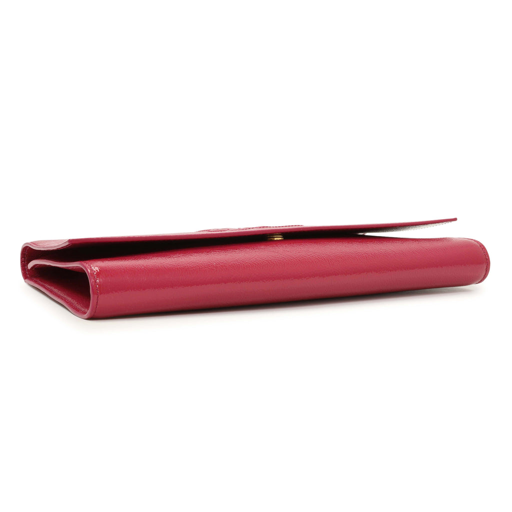 Saint Laurent Fuchsia Textured Patent Monogram Large Belle De Jour Clutch