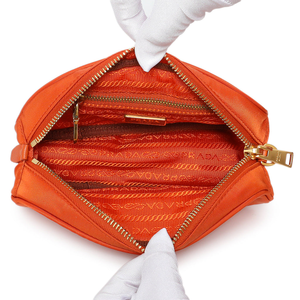 Prada Papaya Tessuto Nylon Wristlet Pouch