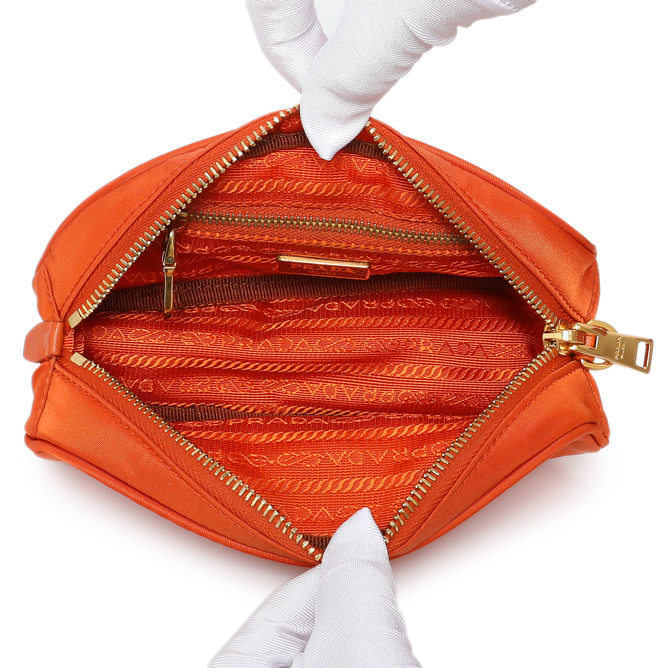 Prada Papaya Tessuto Nylon Wristlet Pouch