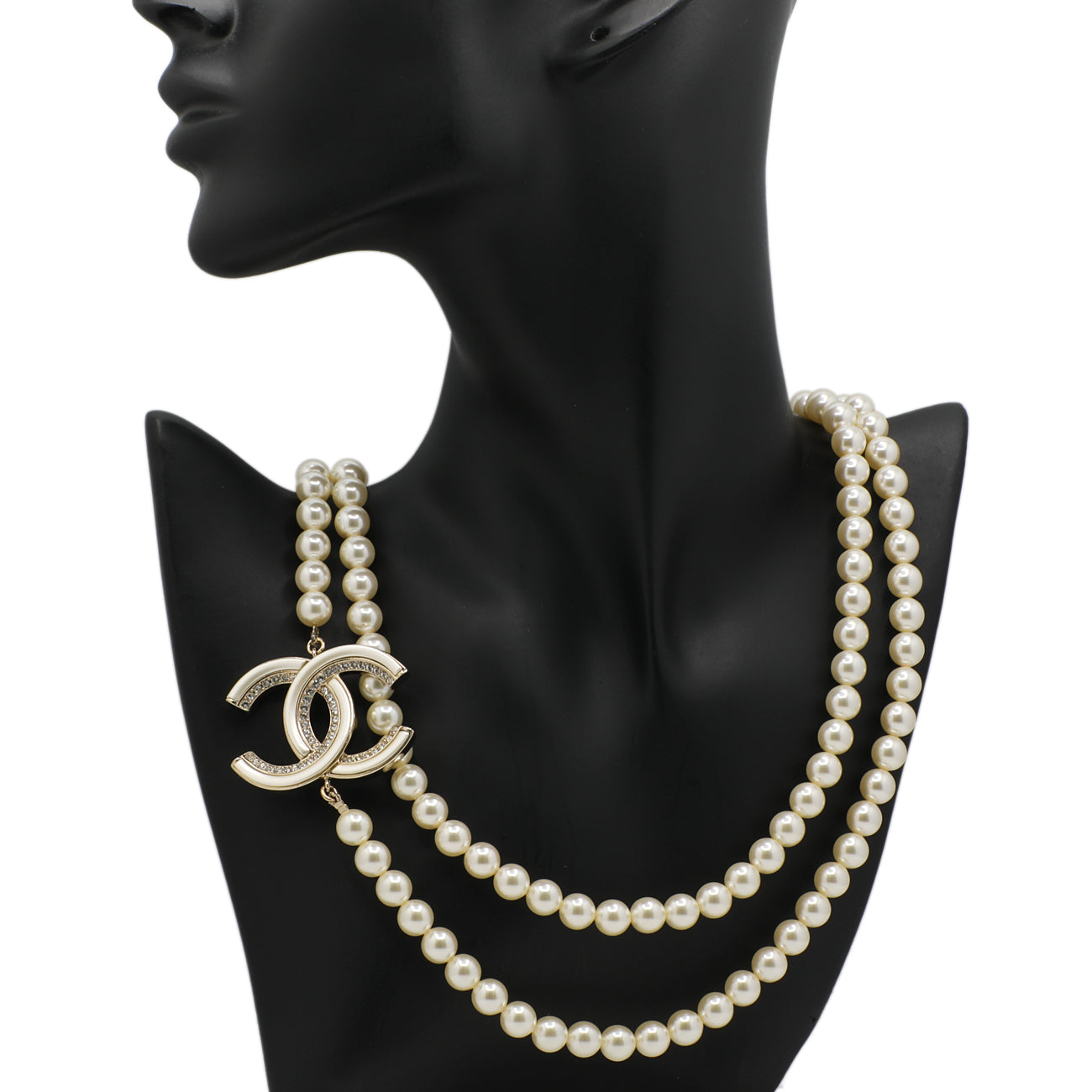 Chanel Pearl Crystal CC Long Necklace