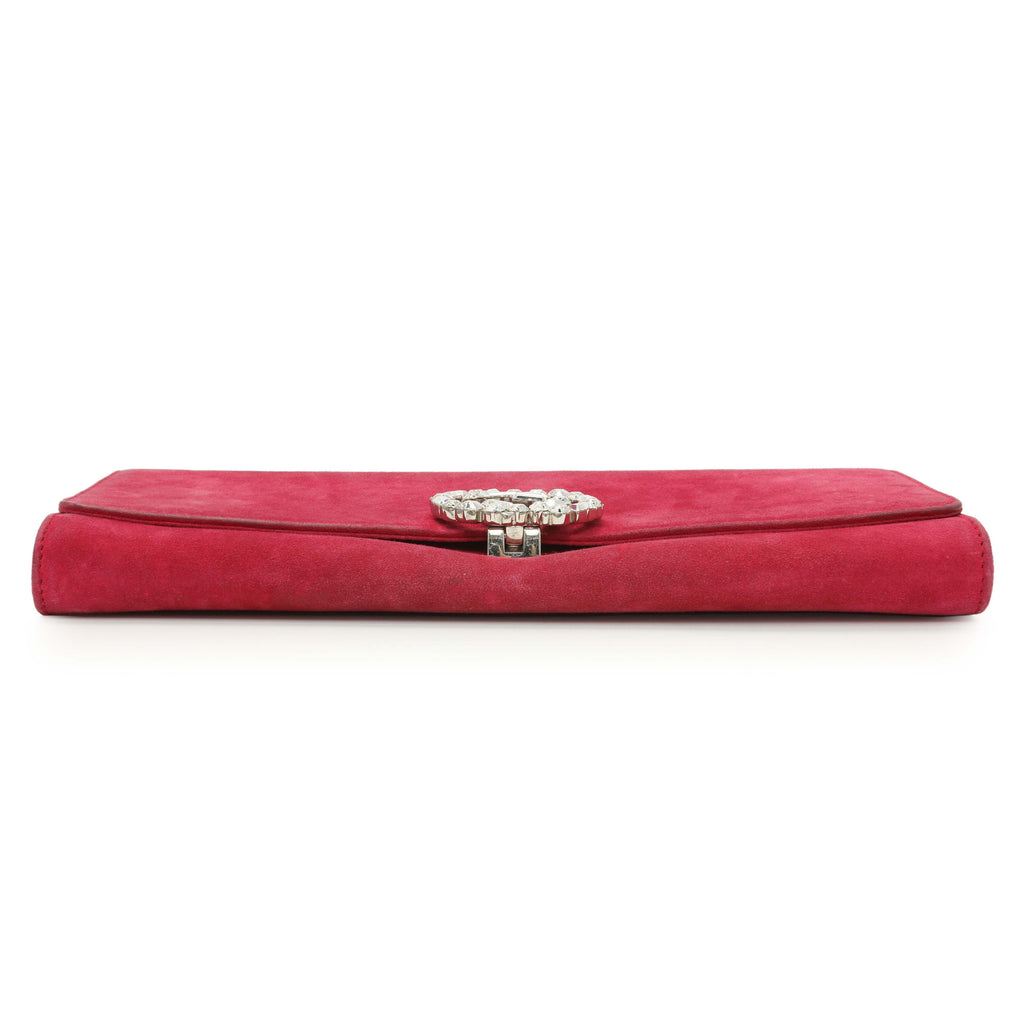 Gucci Pink Suede Crystal Interlocking Clutch