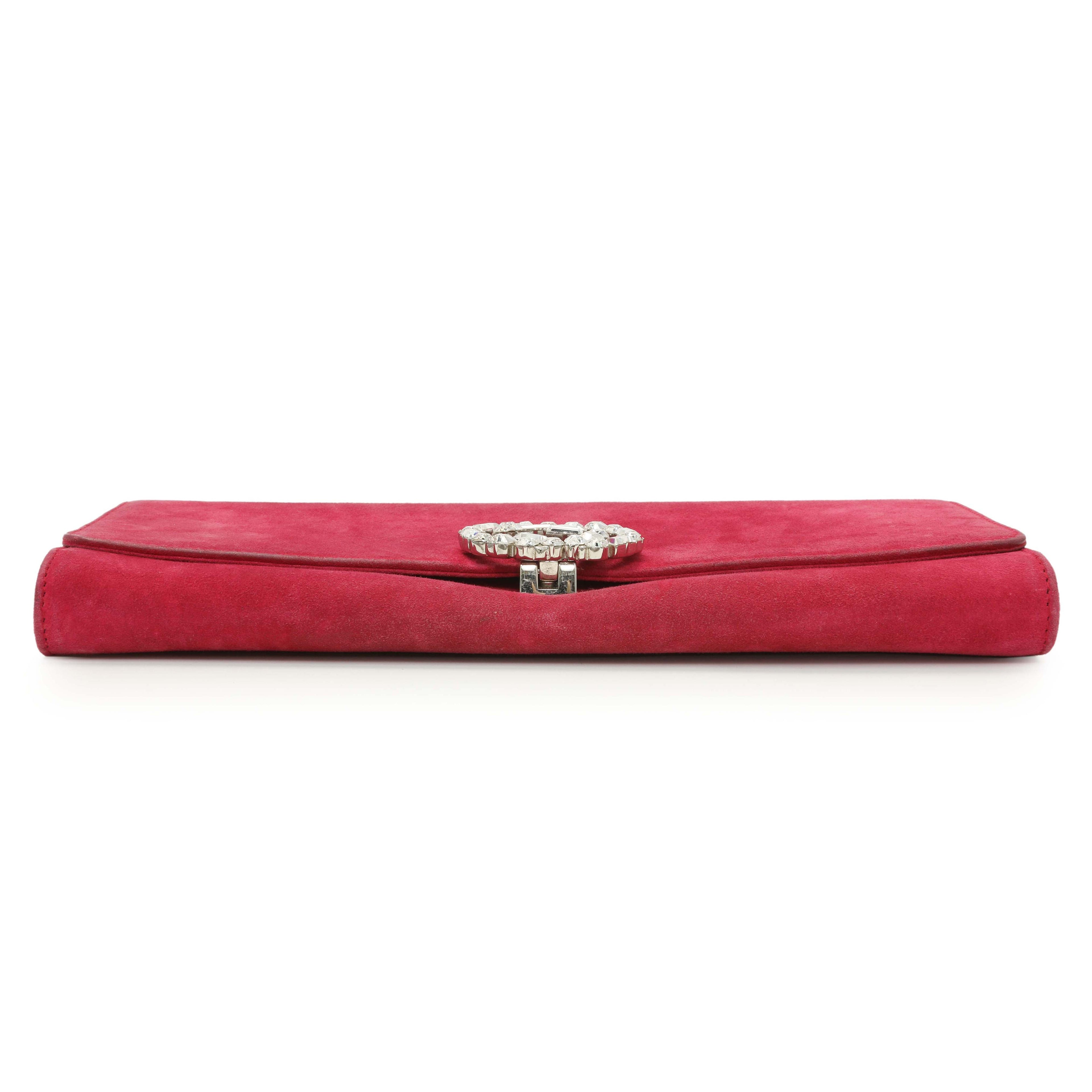 Gucci Pink Suede Crystal Interlocking Clutch