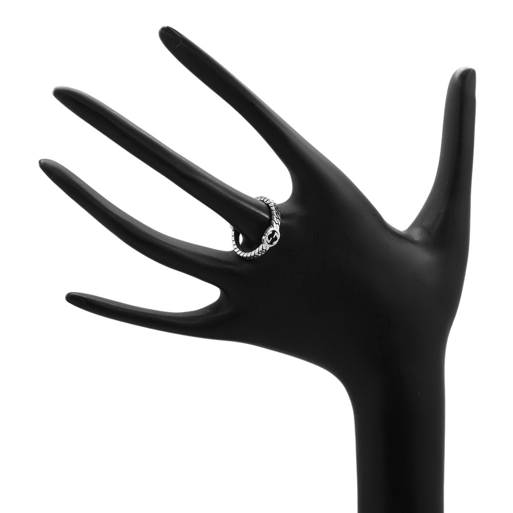 Gucci Sterling Silver Enamel Interlocking G Chain Ring